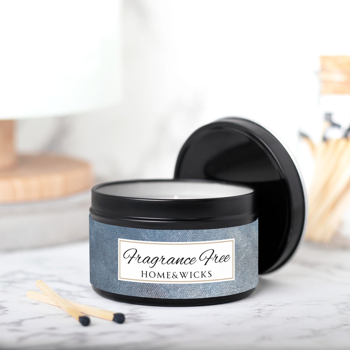 Fragrance Free Coconut Soy Wax Candle, 8 oz. Black Tin Jar with Lid - Unscented Coconut Soy Wax Candle