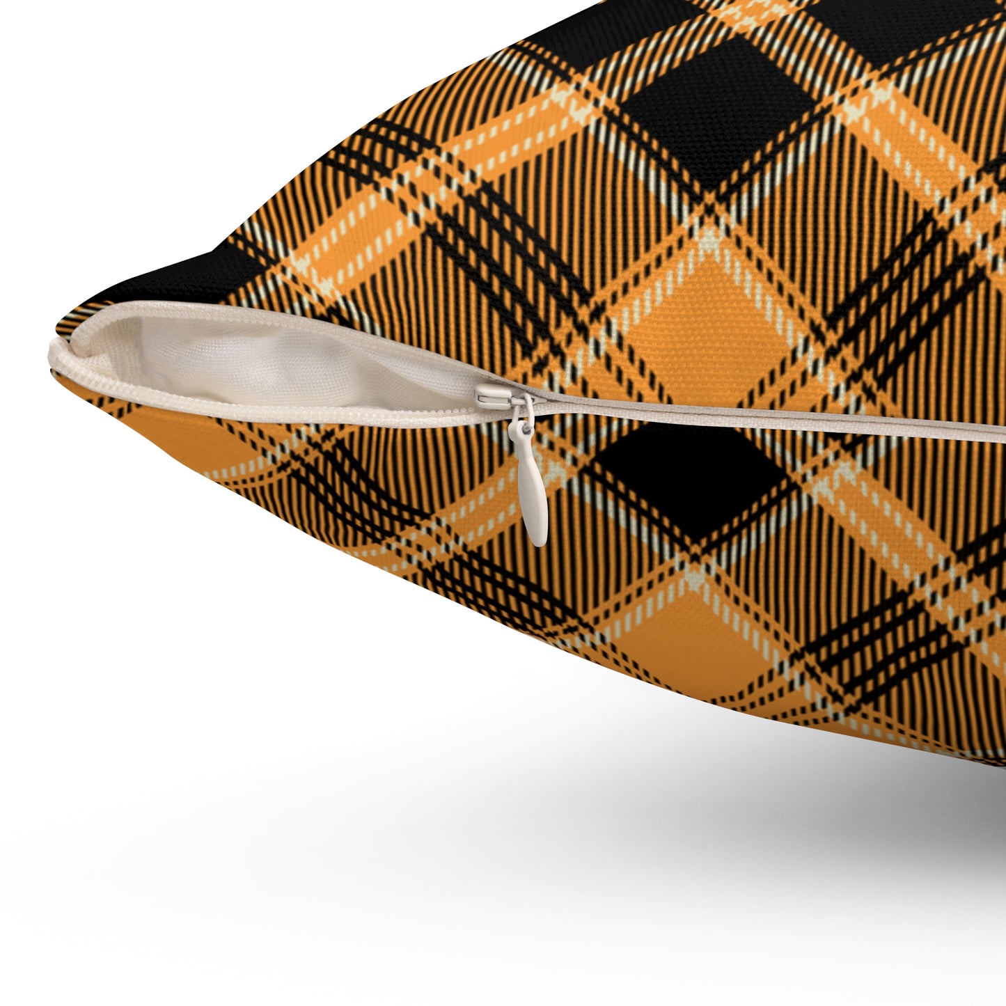 Halloween Plaid Square Pillow (includes insert) Multiple Sizes (14"x14", 16"x16", 18"x18", 20"x20") - Halloween Home Decor, Autumn Fall Pillow Accent, Halloween Spun Polyester Square Pillow, Orange & Black Plaid Pillow
