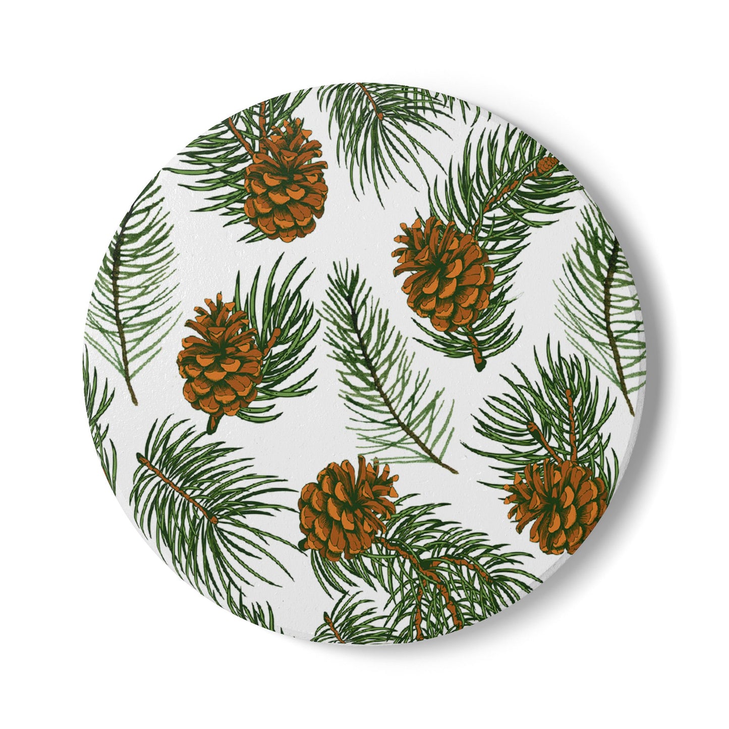 Needles & Cones - Ceramic Tile Coaster, Cork Backed - Round or Square Size Choices, Perfect for Home Decor & Gifts - Priced per coaster