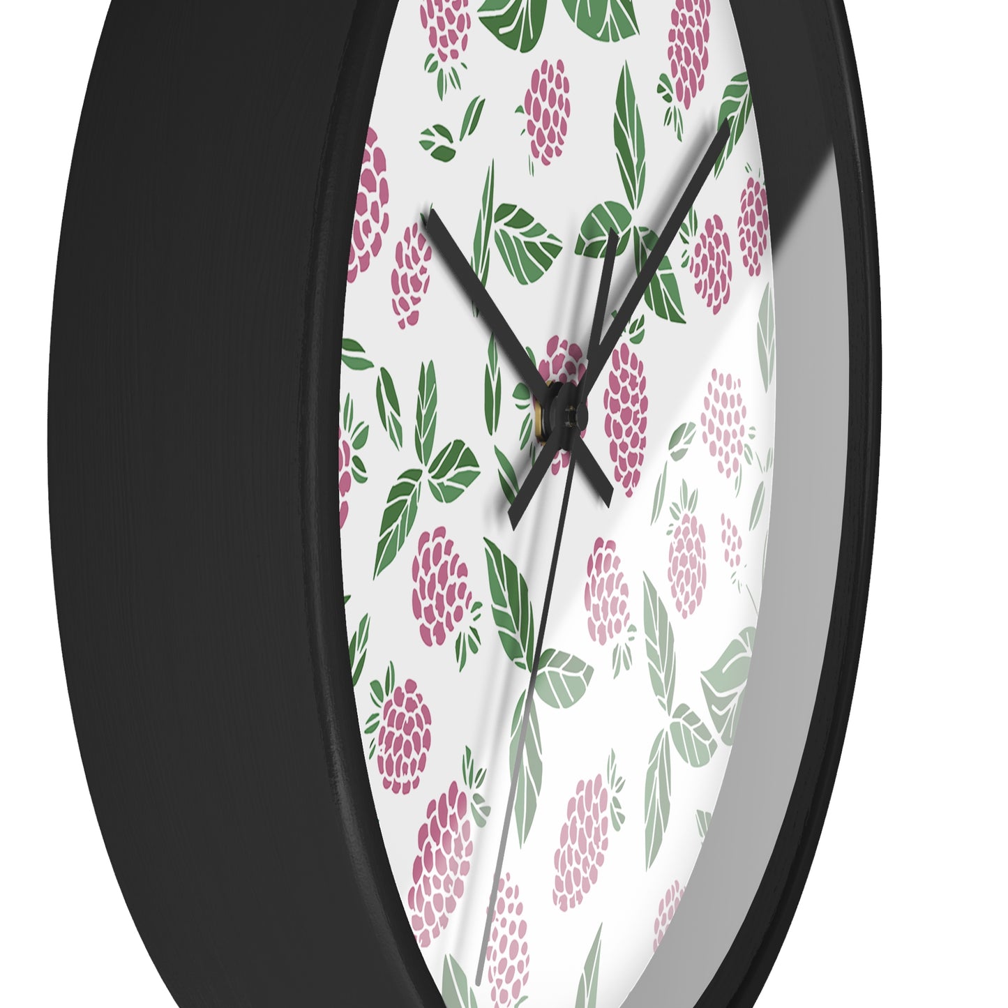 Pink Berry Wall Clock - Select from Black, White or Natural Wood Color