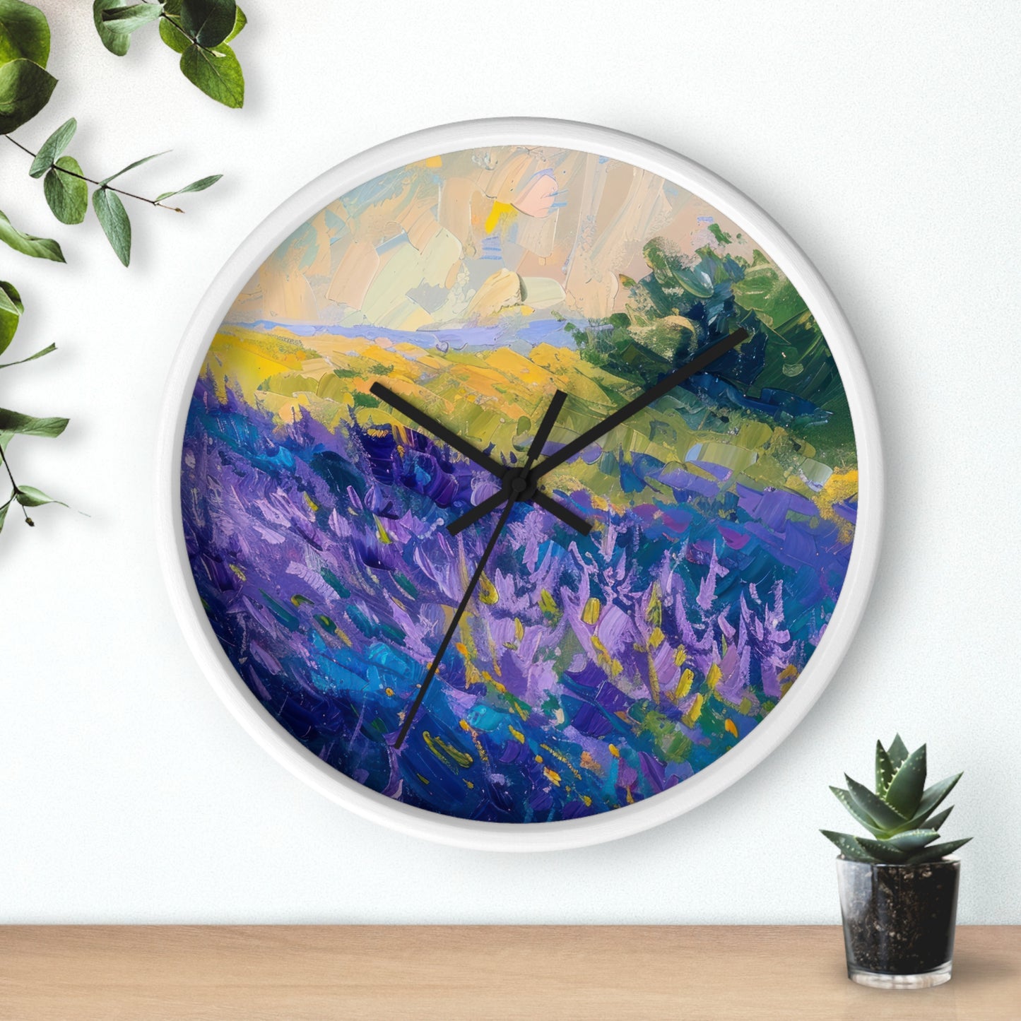 Lavender Fields Wall Clock - Select from Black, White or Natural Wood Color