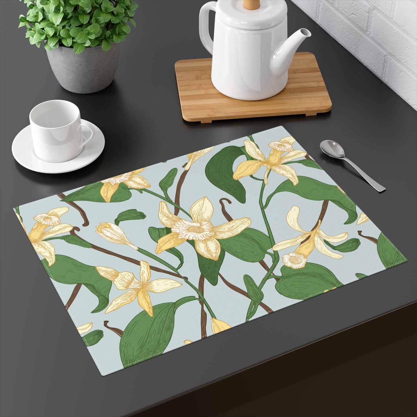 Vanilla Bean Placemat - 18" × 14" Cotton Twill - 1 count- Elegant Dining Decor, Spring Table Setting, Kitchen Accessories, Gift for Housewarming, Botanical Design