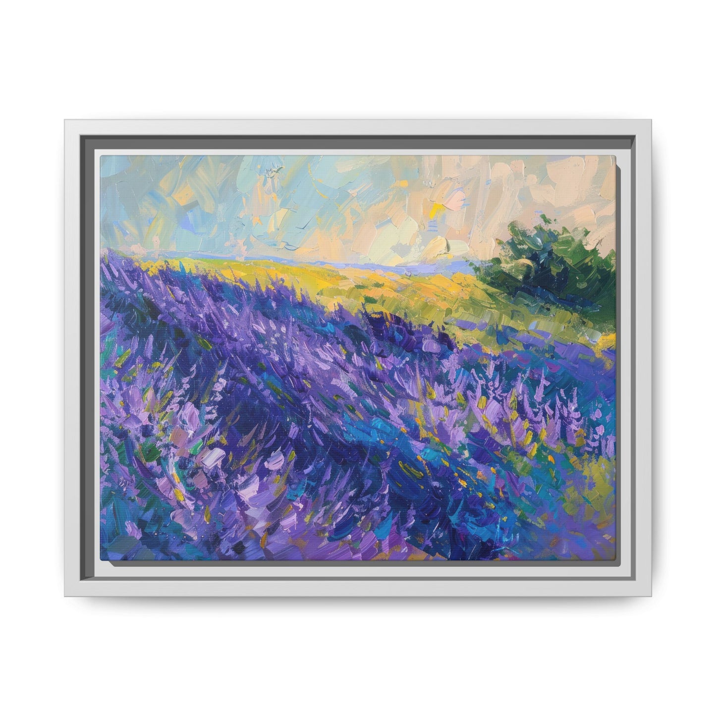 Lavender Fields Framed Matte Canvas Art - Multiple Frame Colors & Size Options