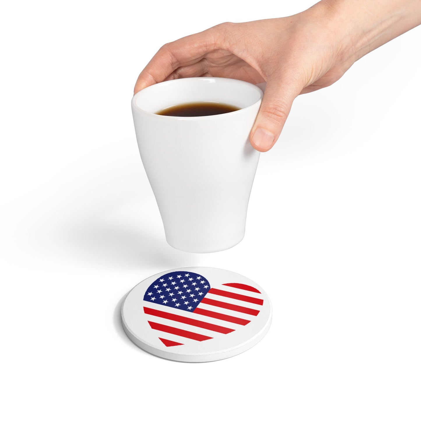 American Flag Heart Ceramic Tile Coaster - Square or Round Shape Choices, USA Flag Drink Coasters, Home Decor for Independence Day, Fourth of July Party, Priced per coaster
