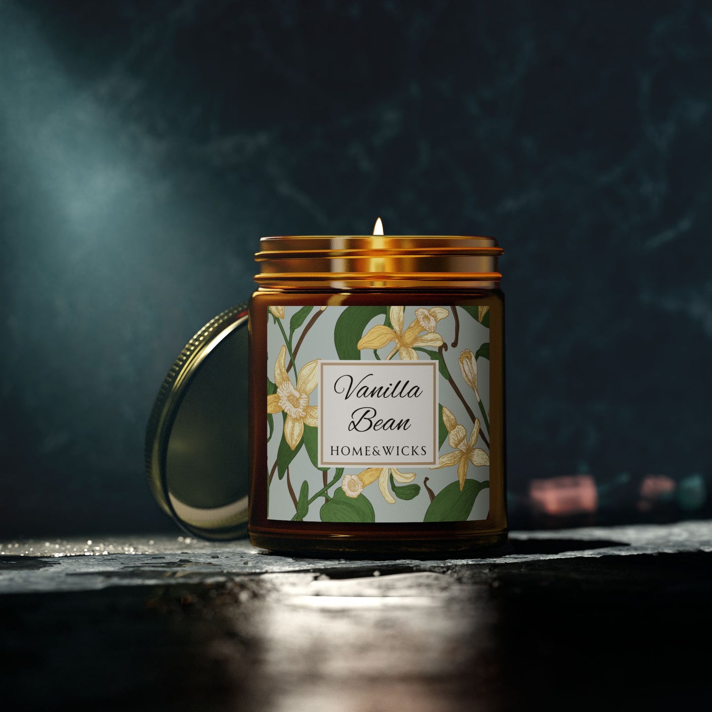 Vanilla Bean Coconut Apricot Wax Candle, 9 oz Amber Jar, Gold Lid - Relaxing Scent, Gift for Her, Vanilla Aromatherapy, Natural Coconut Wax