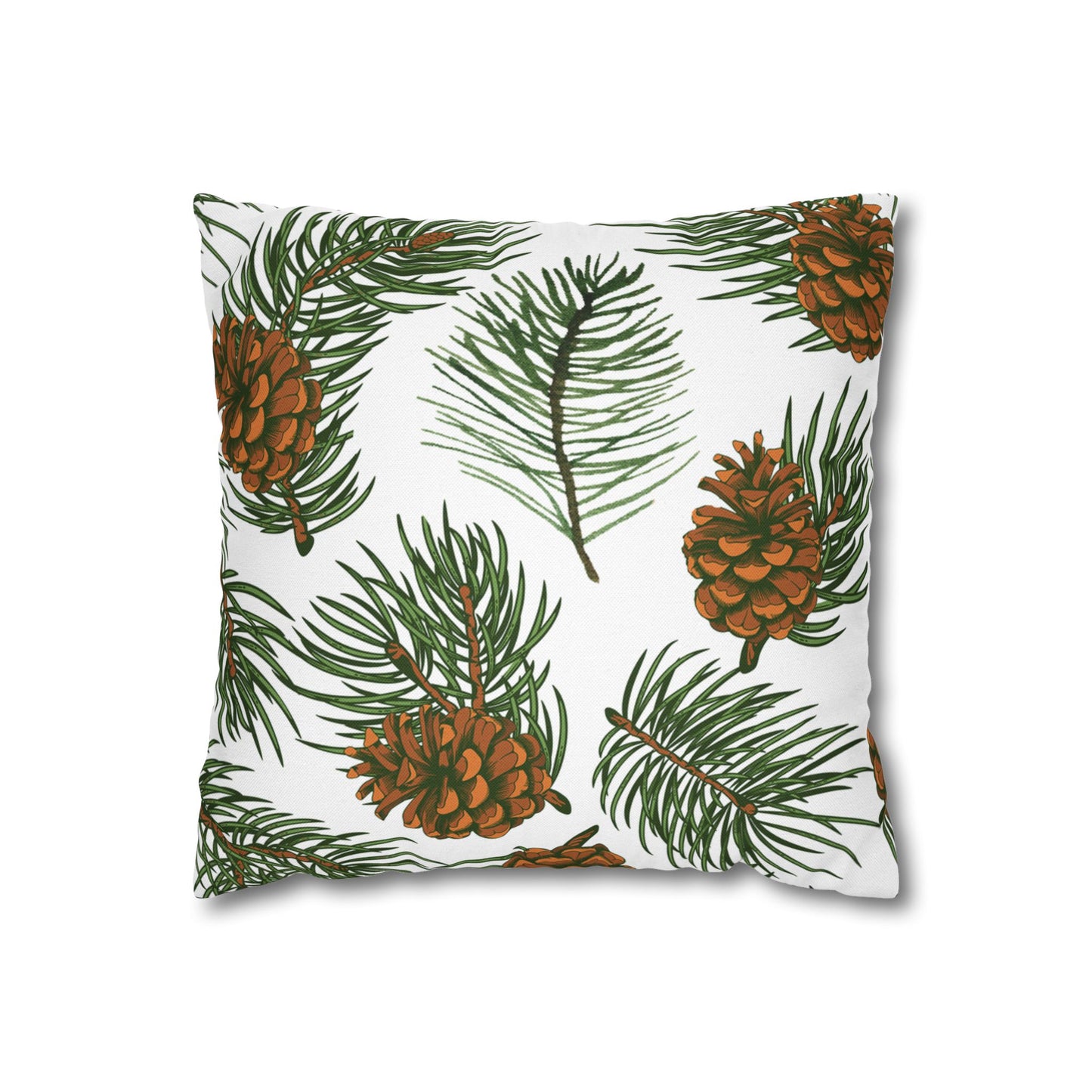 Needles & Cones Printed Square Pillow Cover (no insert) - Multiple Sizes (14"x14", 16"x16", 18"x18", 20"x20"), Includes zipper closure