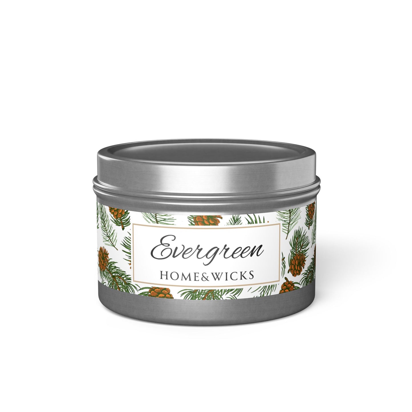 Evergreen Scented Coconut Soy Wax Candle, 4 oz. Silver Tin Jar with Lid - Winter Home Decor, Seasonal Candle for Holiday Celebrations, Christmas Candle