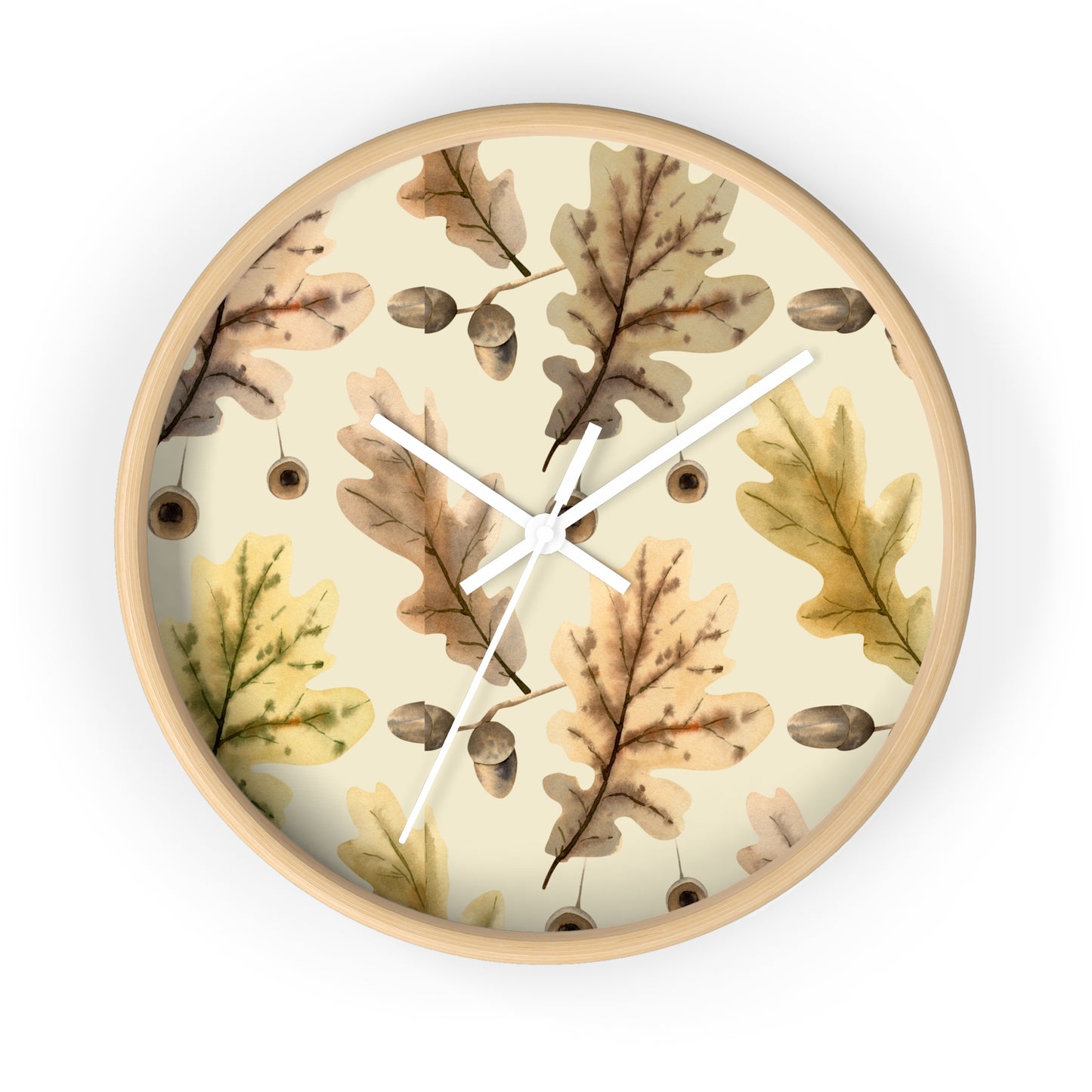 Oak Leaves Wall Clock - Select from Black, White or Natural Wood Color
