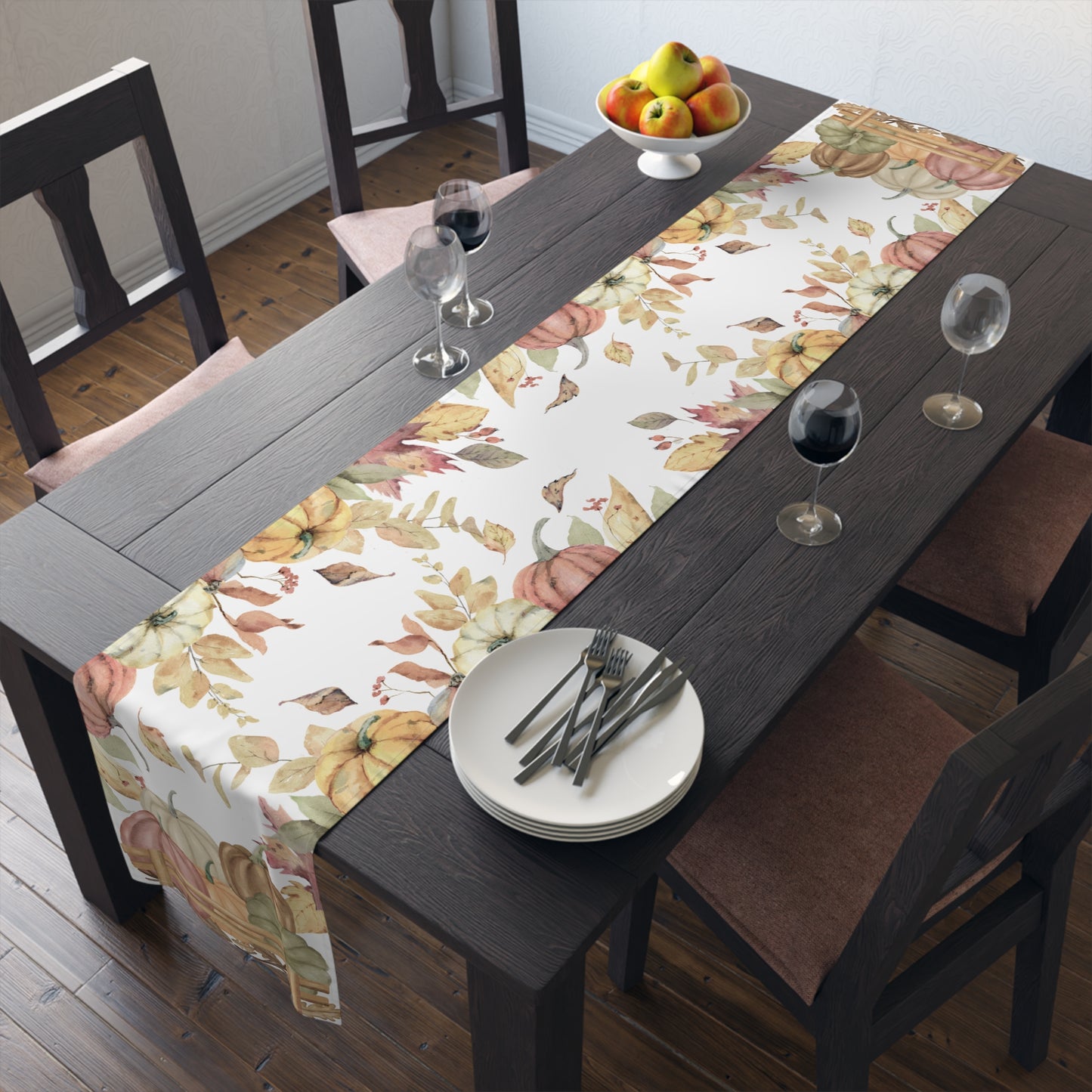 Pumpkins Table Runner - 16" x 72" or 16" x 90" Sizes, Fall Decor Table Runner, Thanksgiving Table Runner, Halloween Table Runner, Fall Home Decor - Cotton Twill or Polyester material choices