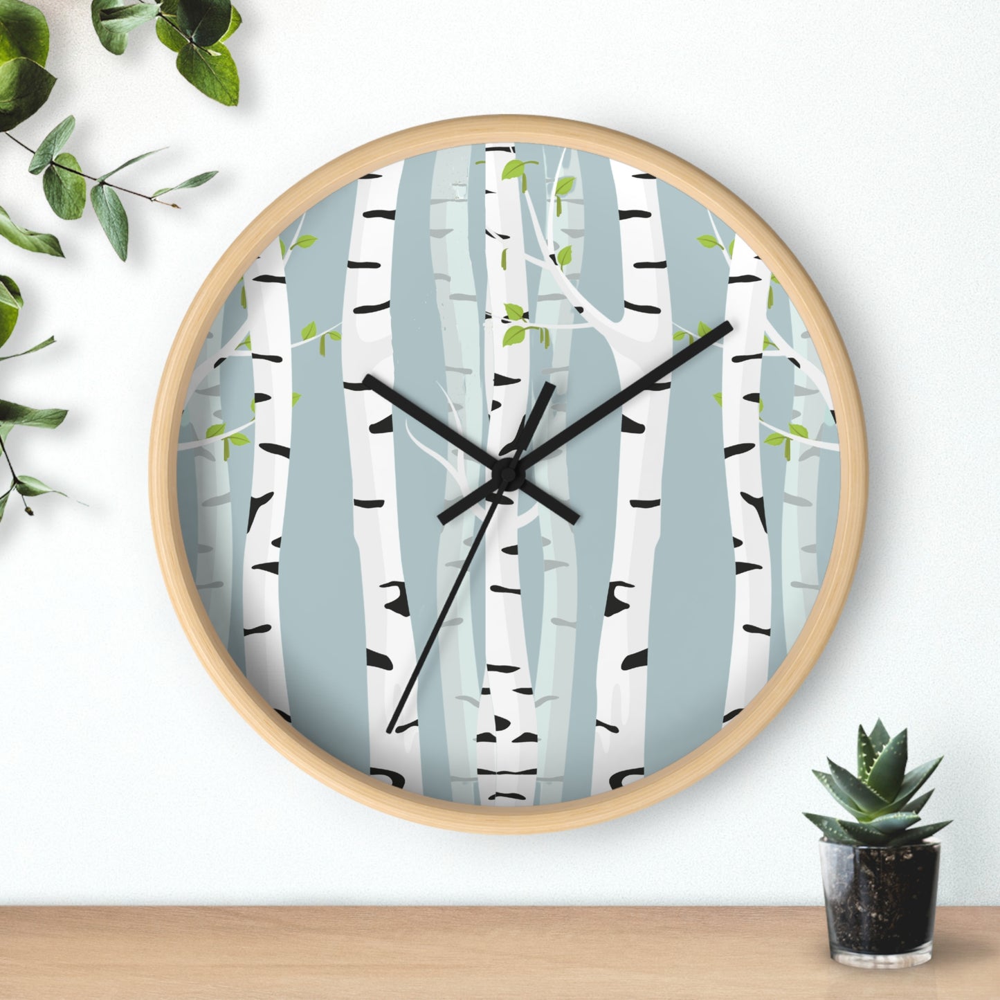 White Birch Wall Clock - Select from Black, White or Natural Wood Color