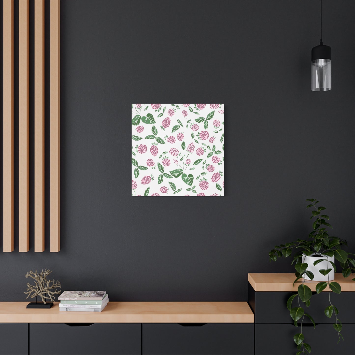 Pink Berry Canvas Wall Art Print - Multiple Sizing Options - Pink & White Art Canvas, Raspberry Print Decor, Gift for her