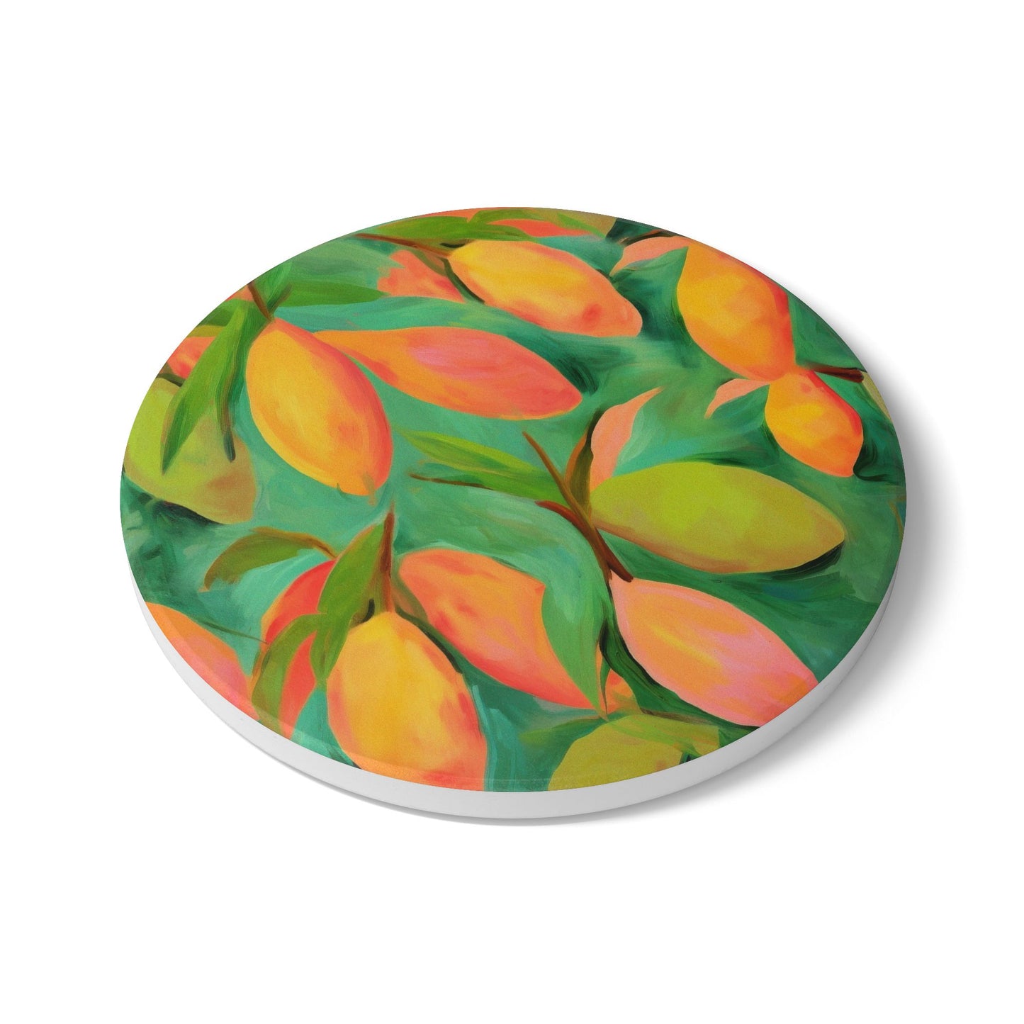 Mangoes - Ceramic Tile Coaster, Cork Backed - Round or Square Size Choices, Perfect for Home Decor & Gifts - Priced per coaster