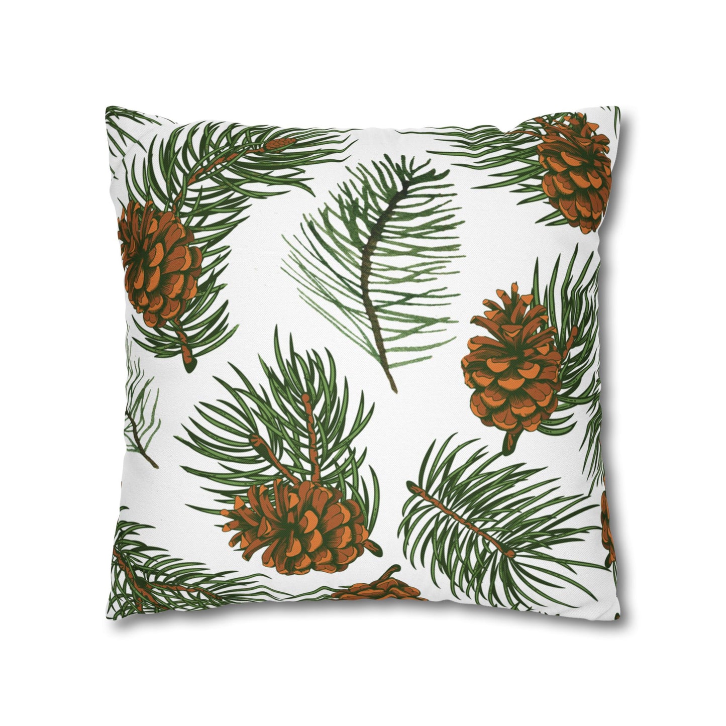Needles & Cones Printed Square Pillow Cover (no insert) - Multiple Sizes (14"x14", 16"x16", 18"x18", 20"x20"), Includes zipper closure