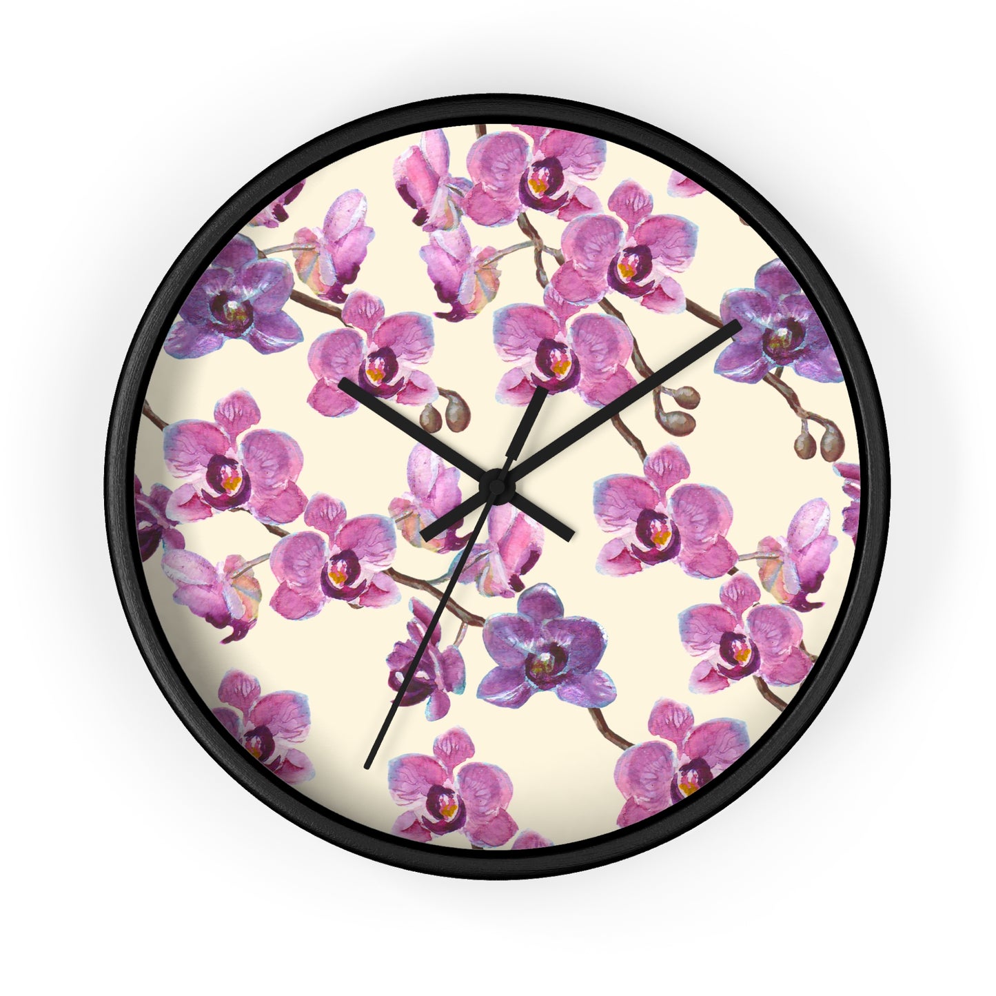 Vanilla Orchid Wall Clock - Select from Black, White or Natural Wood Color