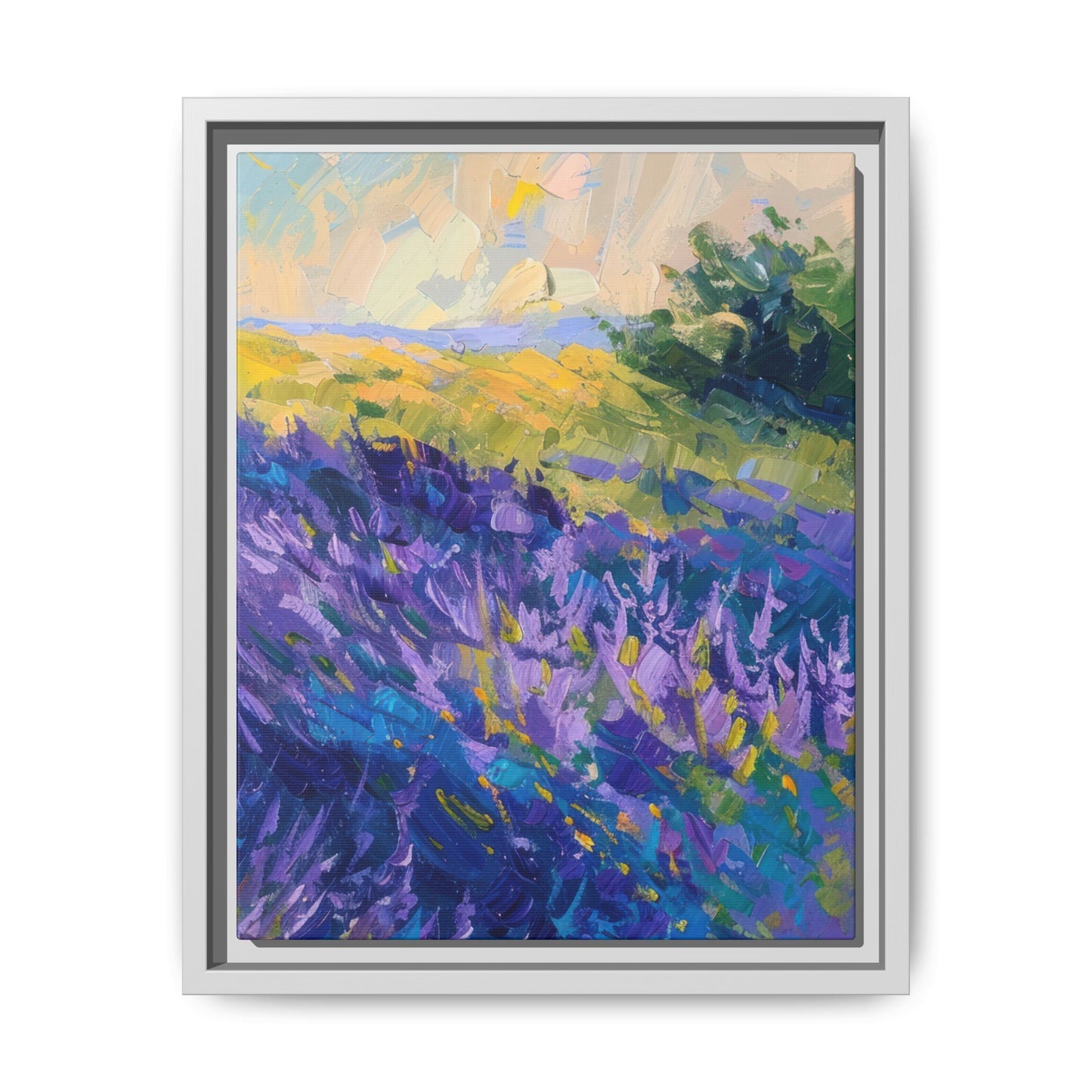 Lavender Fields Framed Matte Canvas Art - Multiple Frame Colors & Size Options