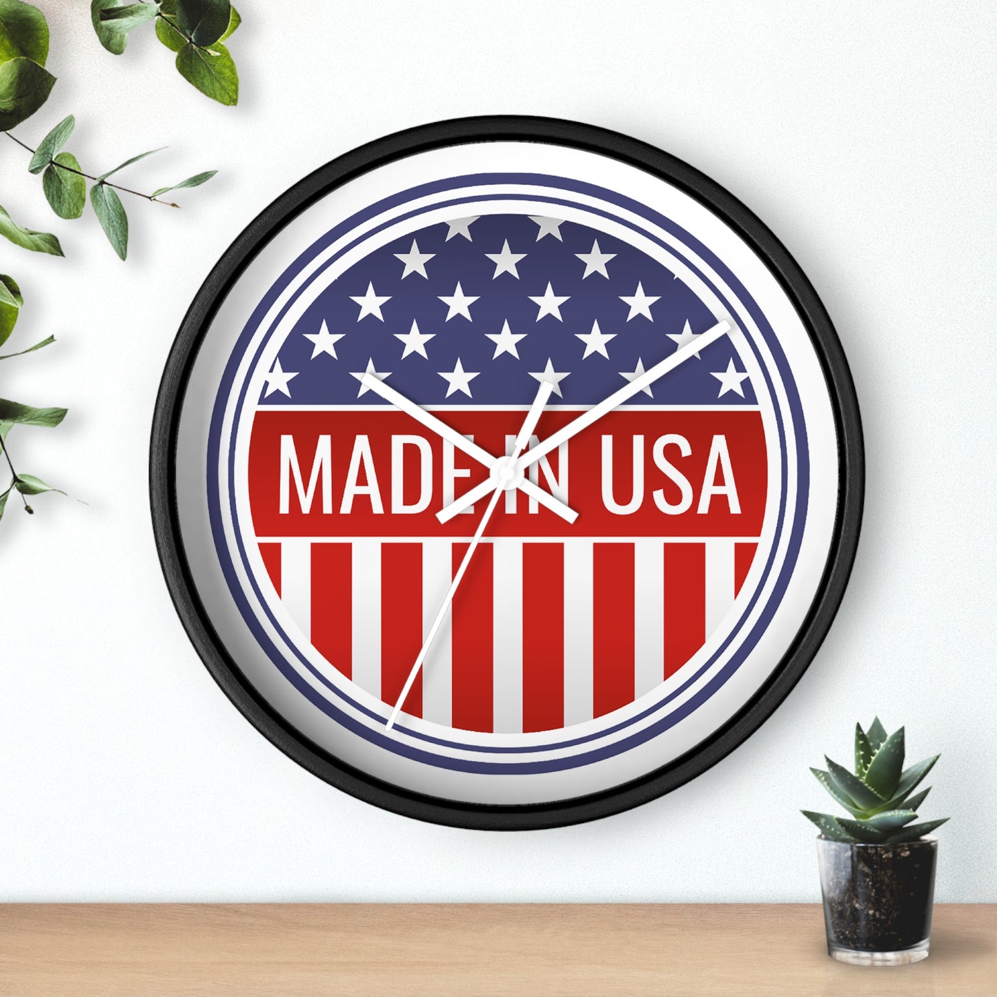 Made in USA Wall Clock - Select from Black, White or Natural Wood Frame Color - Patriotic Wall Clock - Made in USA Design, Home Decor, Americana Gift, Unique Wall Art, Independence Day Decoration