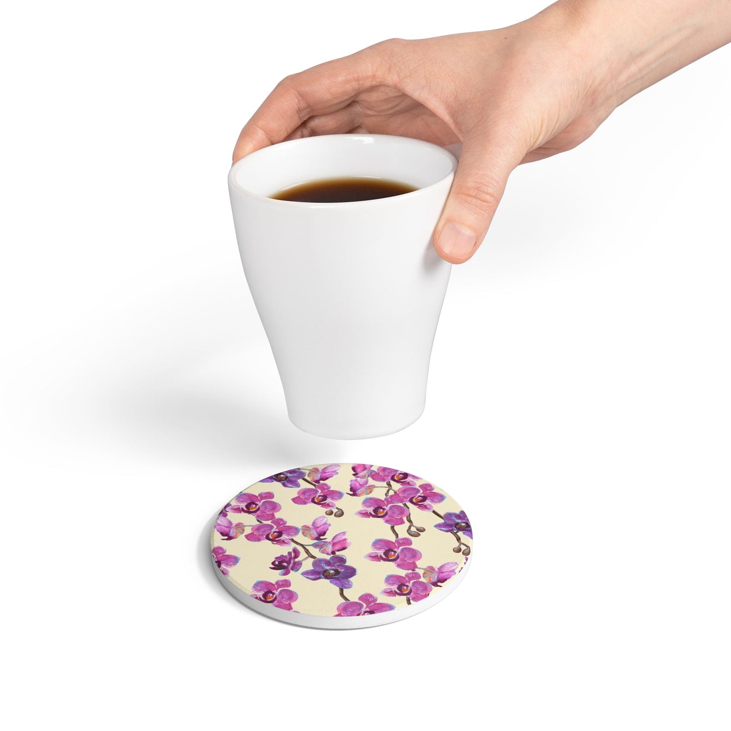 Vanilla Orchid - Ceramic Tile Coaster, Cork Backed - Round or Square Size Choices, Perfect for Home Decor & Gifts - Priced per coaster