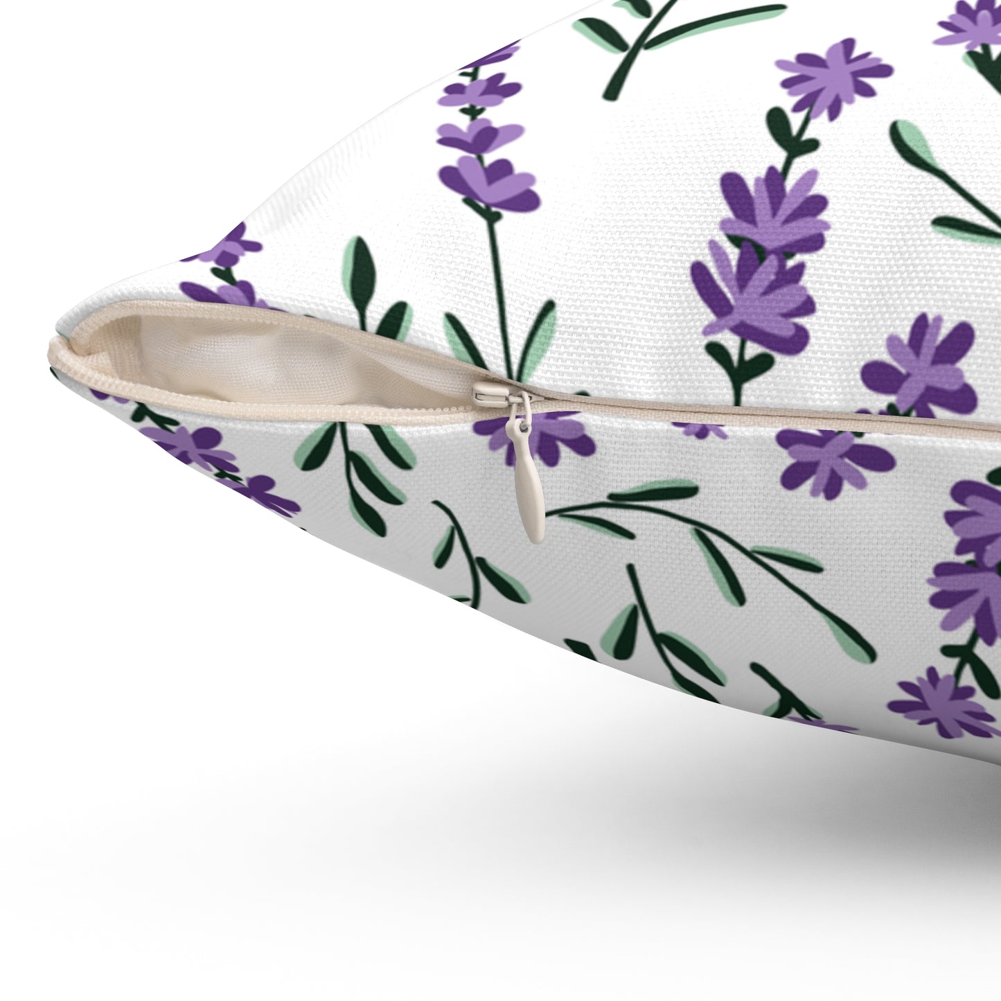 Lavender White Printed Square Pillow Cover with Insert - Multiple Sizes (14"x14", 16"x16", 18"x18", 20"x20"), Includes insert and zipper closure
