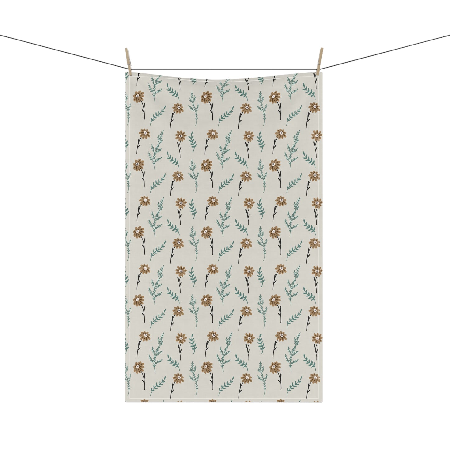 Chamomile Brown Tea Towels - 18" x 30", 100% Cotton - Brown Gray Kitchen Towels, Cotton Kitchen Towels, Floral Tea Towels, Gift for Housewarming, Farmhouse Style - Priced per towel