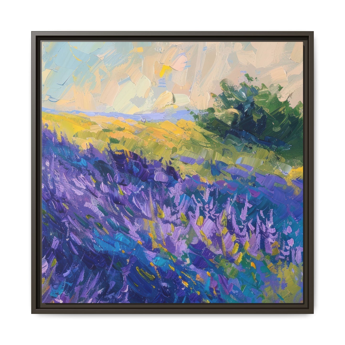 Lavender Fields Framed Matte Canvas Art - Multiple Frame Colors & Size Options