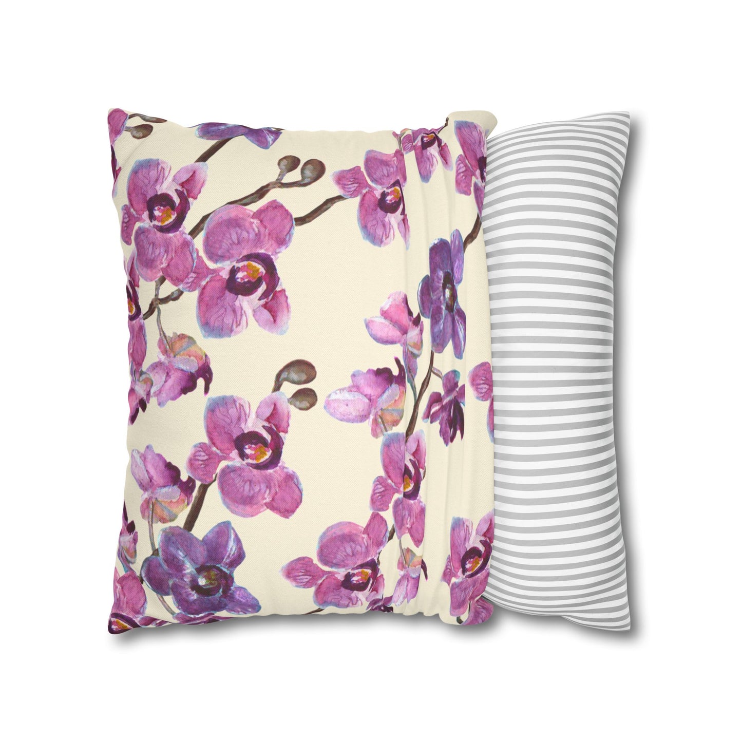 Vanilla Orchid Printed Square Pillow Cover (no insert) - Multiple Sizes (14"x14", 16"x16", 18"x18", 20"x20"), Includes zipper closure