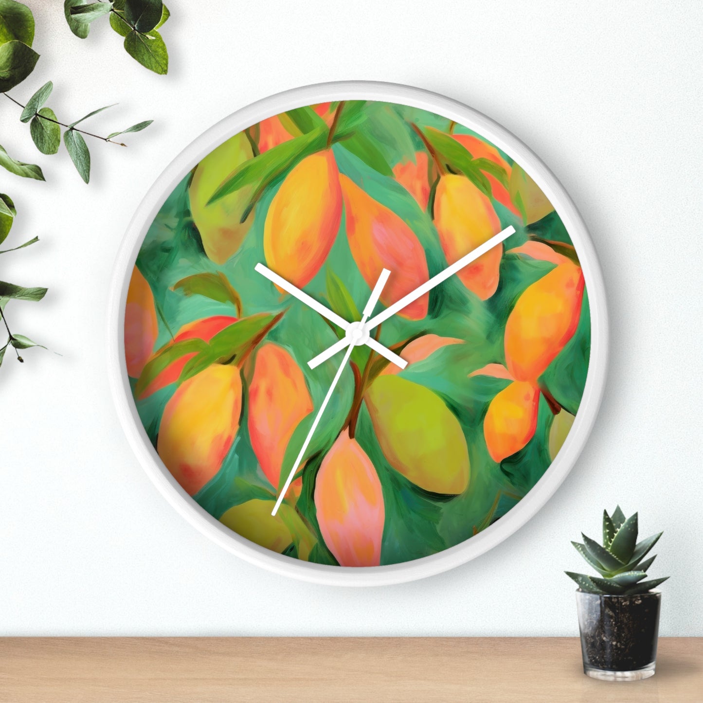 Mangoes Wall Clock - Select from Black, White or Natural Wood Color