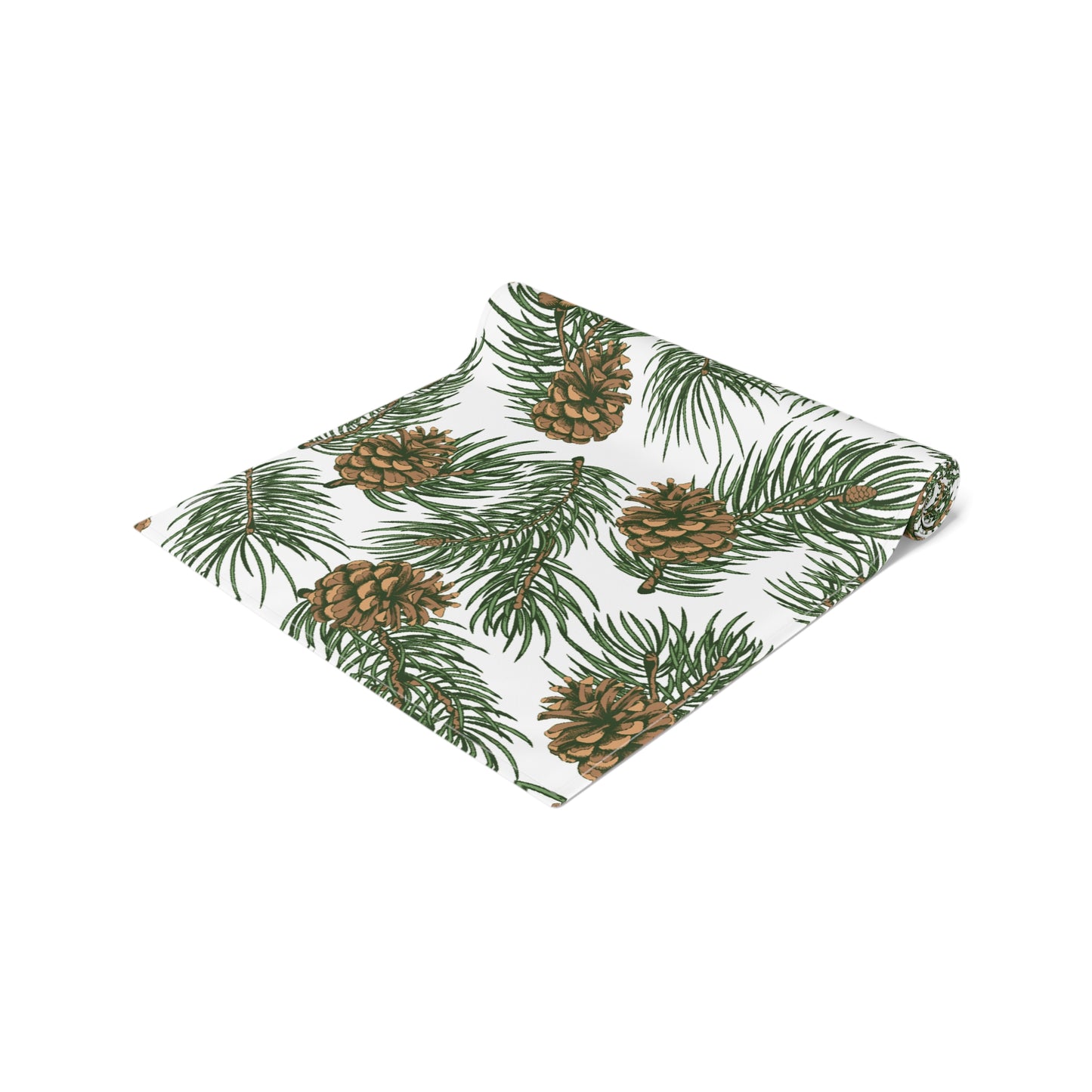 Needles & Cones Table Runner - 16" x 72" or 16" x 90" Size Options - Christmas Table Runner, Winter Table Decor, Holiday Table Runner - Cotton Twill or Polyester choices