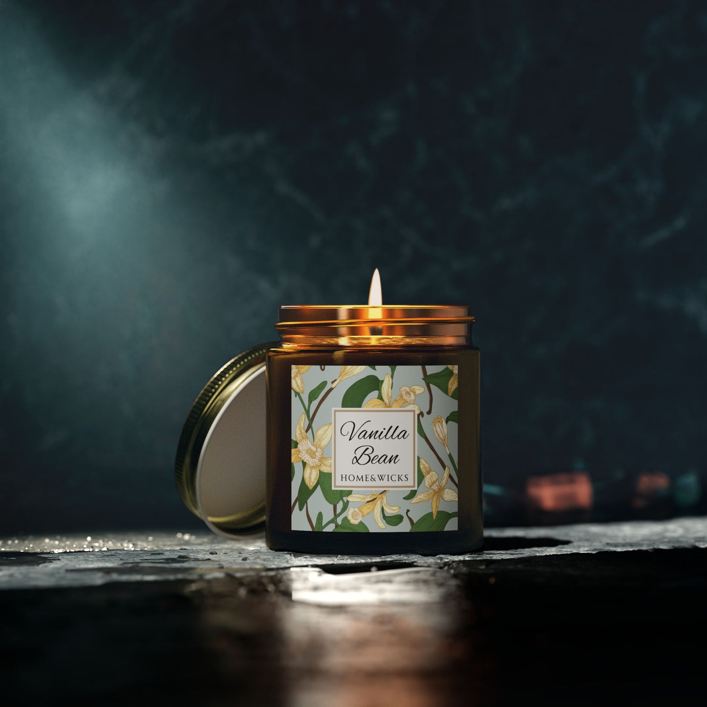 Vanilla Bean Coconut Apricot Wax Candle, 4 oz Amber Jar, Gold Lid - Relaxing Scent, Gift for Her, Vanilla Aromatherapy, Natural Coconut Wax