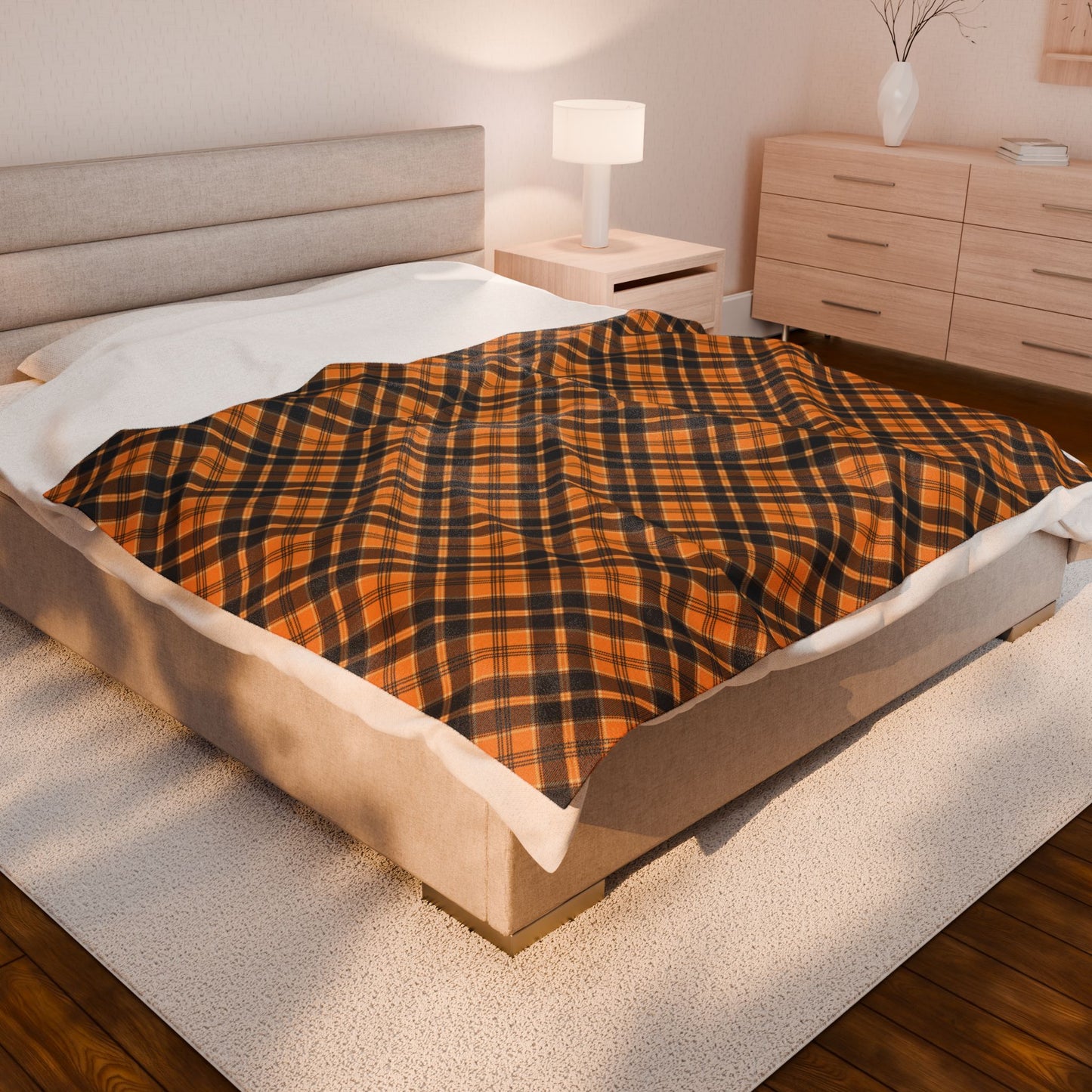 Halloween Plaid Velveteen Plush Blanket - Multiple Sizes (30"x40", 50"x60", 60"x80") Warm Throw for Fall Decor, Perfect Gift for Home, Halloween & Thanksgiving Throw Blanket