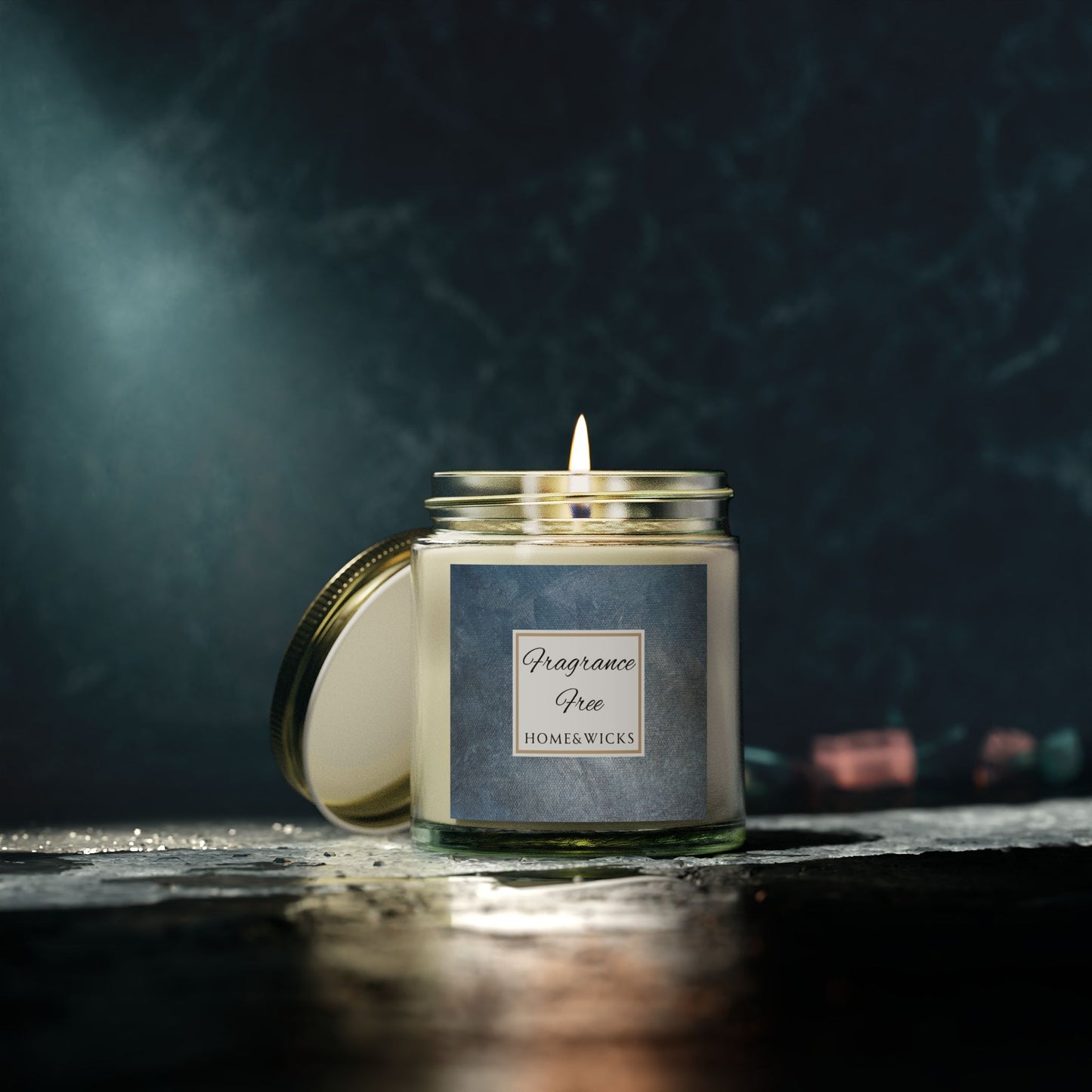 Unscented Coconut Apricot Wax Candle, 4 oz. Clear Jar with Gold Lid