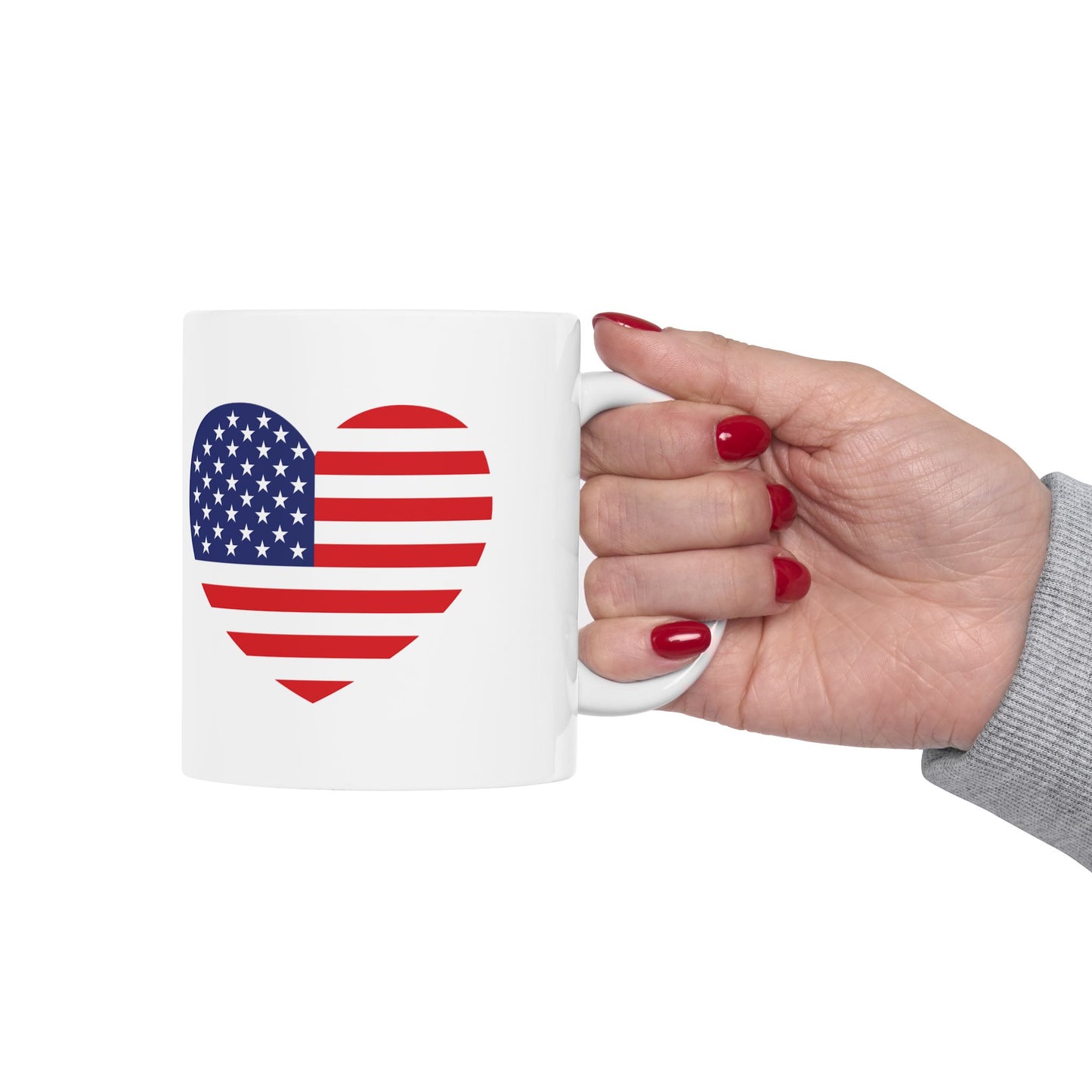 American Flag Heart Mug - 11 oz. & 15 oz. size options - Patriotic Heart Ceramic Mug, Independence Day Gift, Patriotic Coffee Cup, Love USA Drinkware
