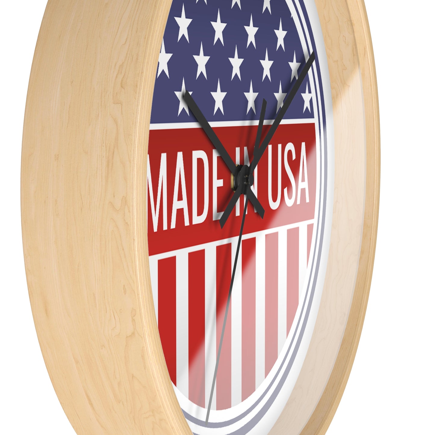 Made in USA Wall Clock - Select from Black, White or Natural Wood Frame Color - Patriotic Wall Clock - Made in USA Design, Home Decor, Americana Gift, Unique Wall Art, Independence Day Decoration