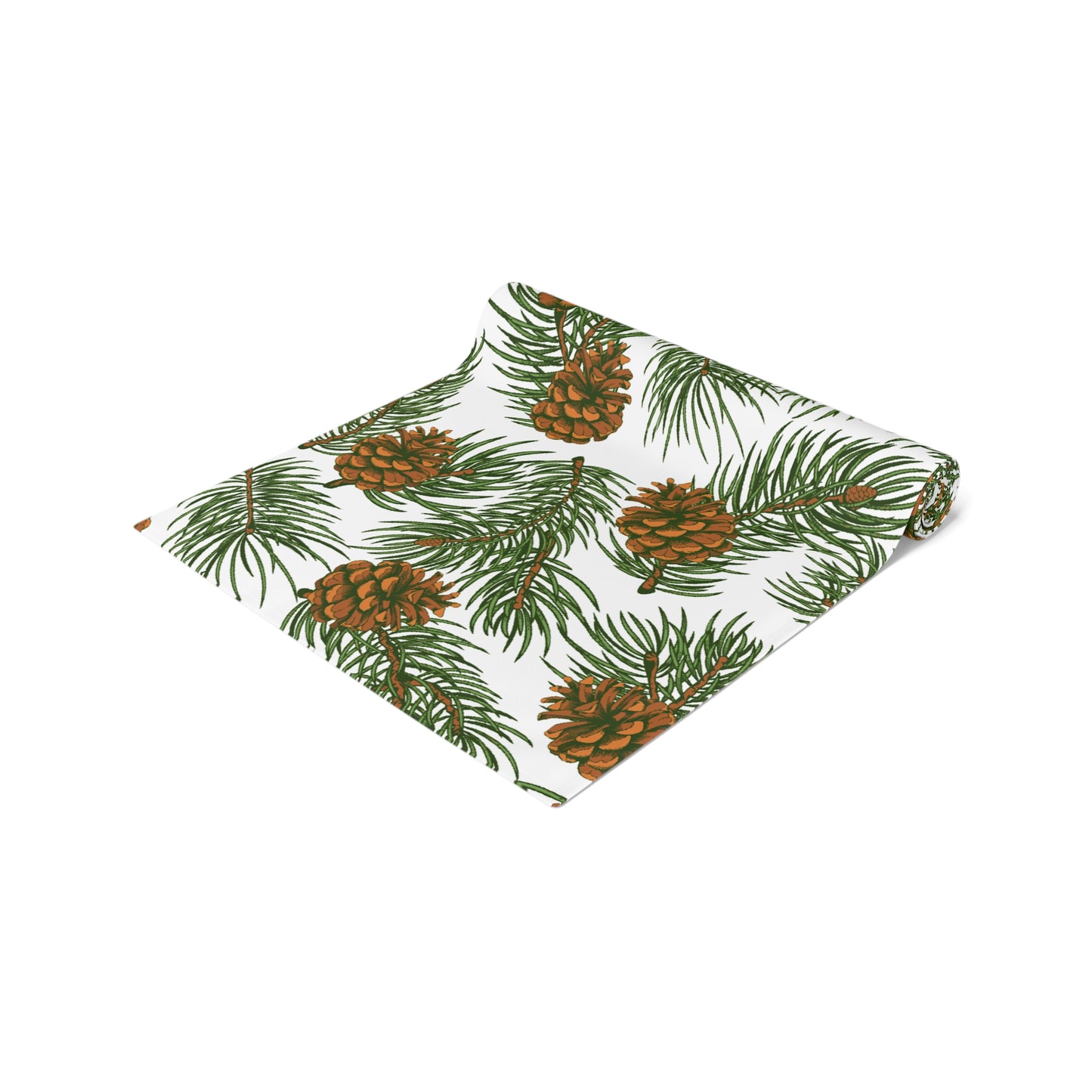 Needles & Cones Table Runner - 16" x 72" or 16" x 90" Size Options - Christmas Table Runner, Winter Table Decor, Holiday Table Runner - Cotton Twill or Polyester choices