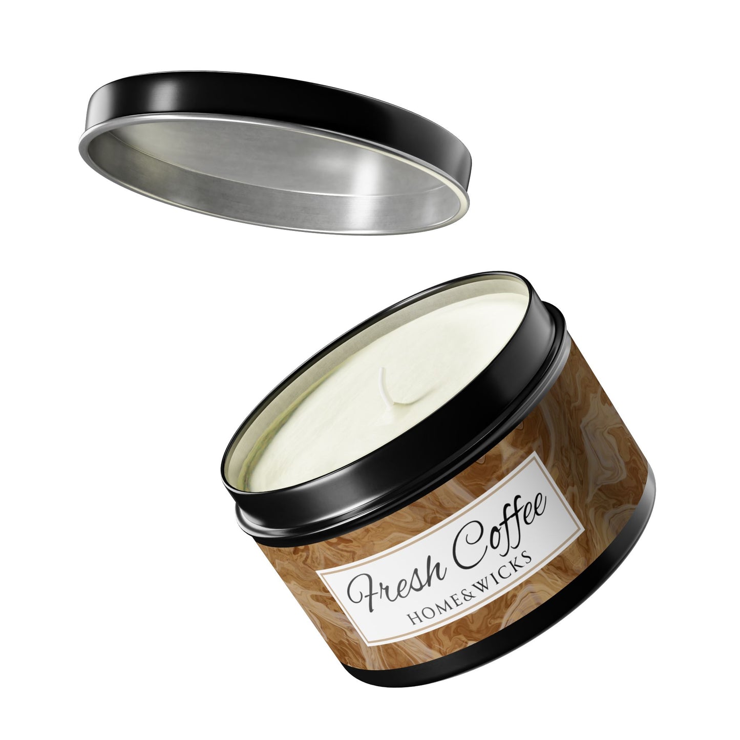 Fresh Coffee Scented Coconut Soy Wax Candle, 8 oz. Black Tin Jar with Lid -Coffee Lover Candle, Garamond, Aromatherapy Gift, Relaxing Coffee Candle