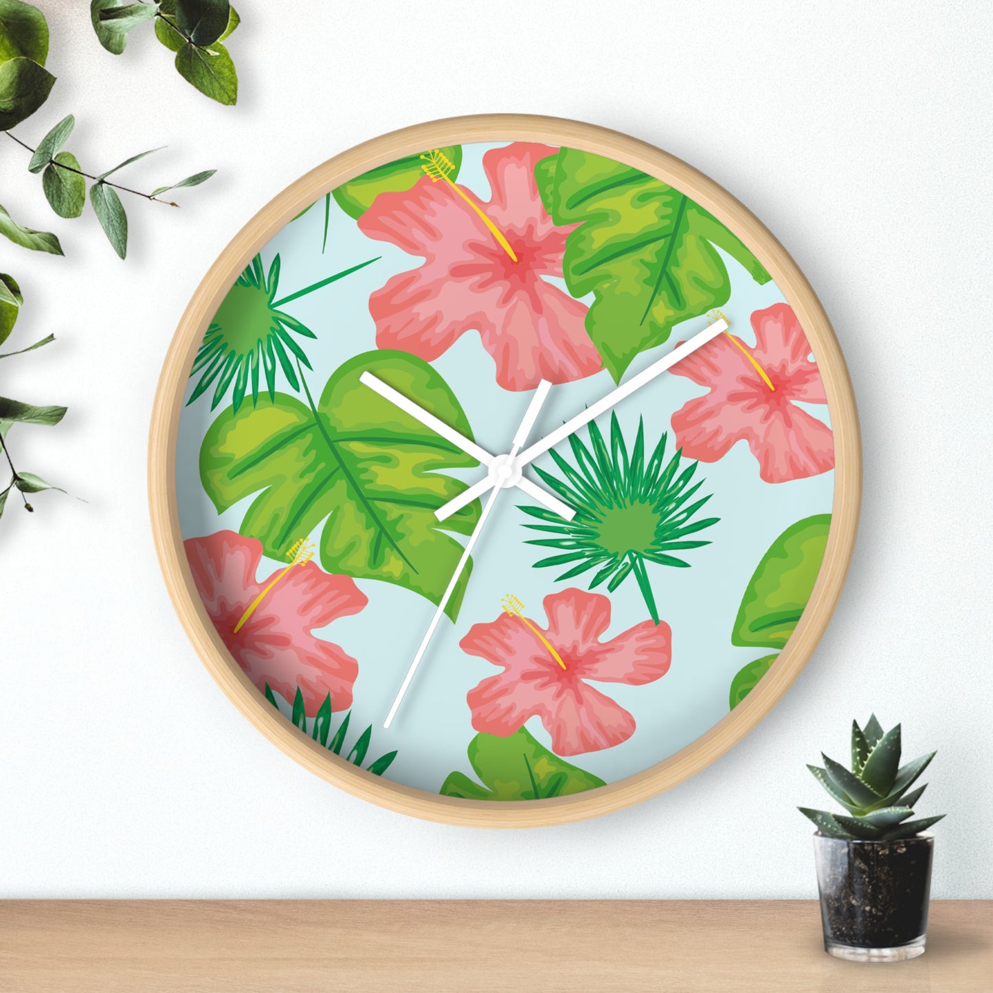 Tropical Island Wall Clock - Select from Black, White or Natural Wood Color