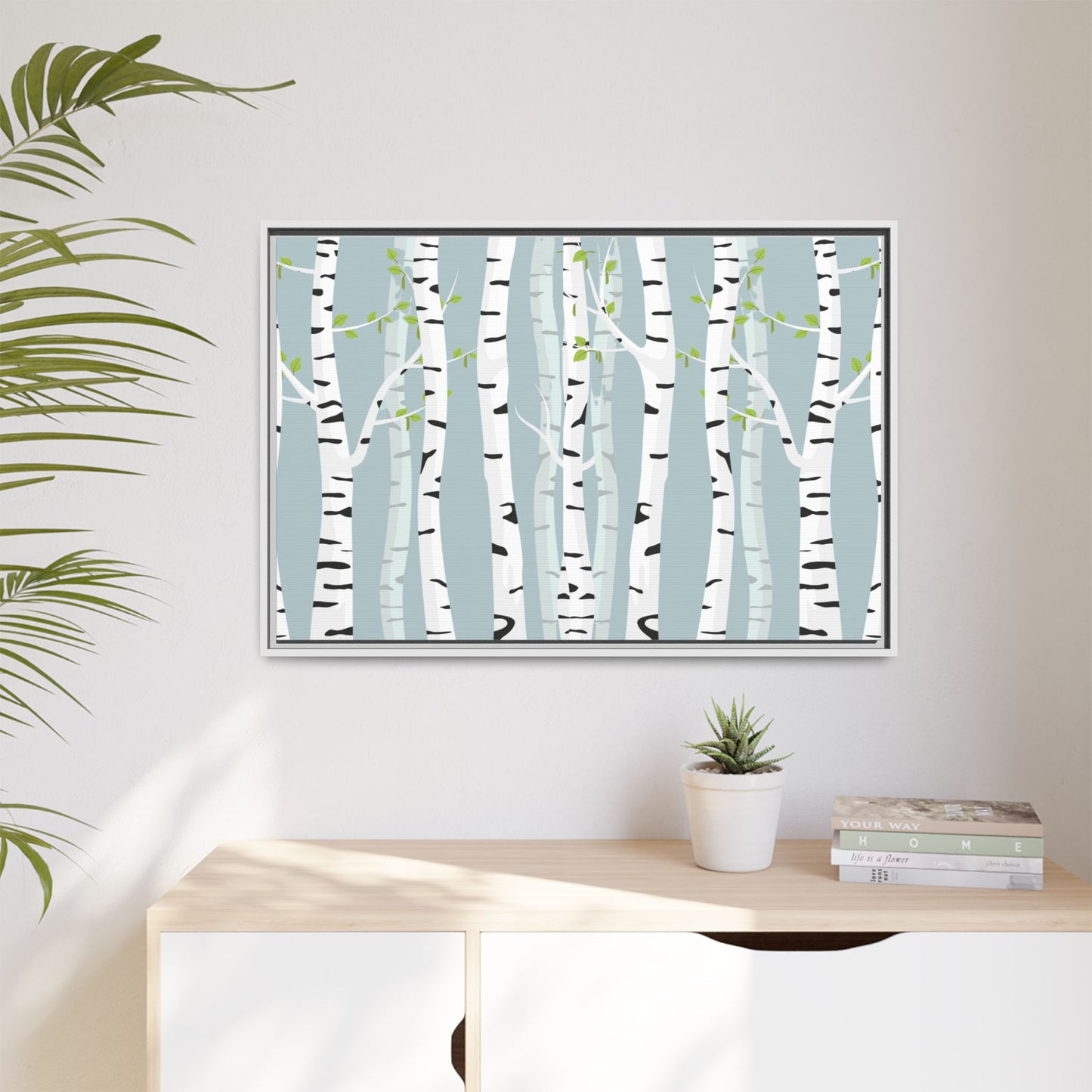 White Birch Framed Matte Canvas Art - Multiple Frame Colors & Size Options