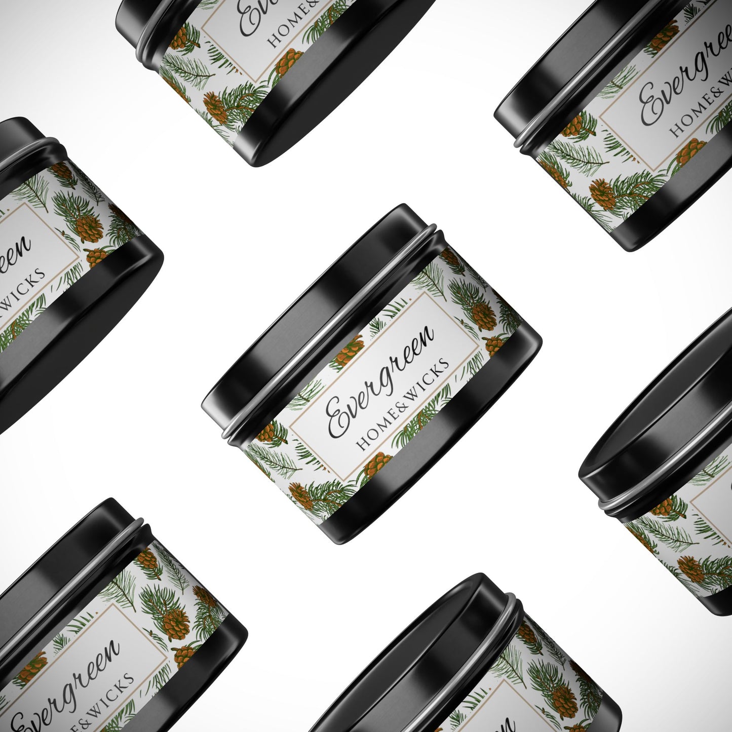 Evergreen Scented Coconut Soy Wax Candle, 4 oz. Black Tin Jar with Lid - Winter Home Decor, Seasonal Candles for Holiday Celebrations, Christmas Candle