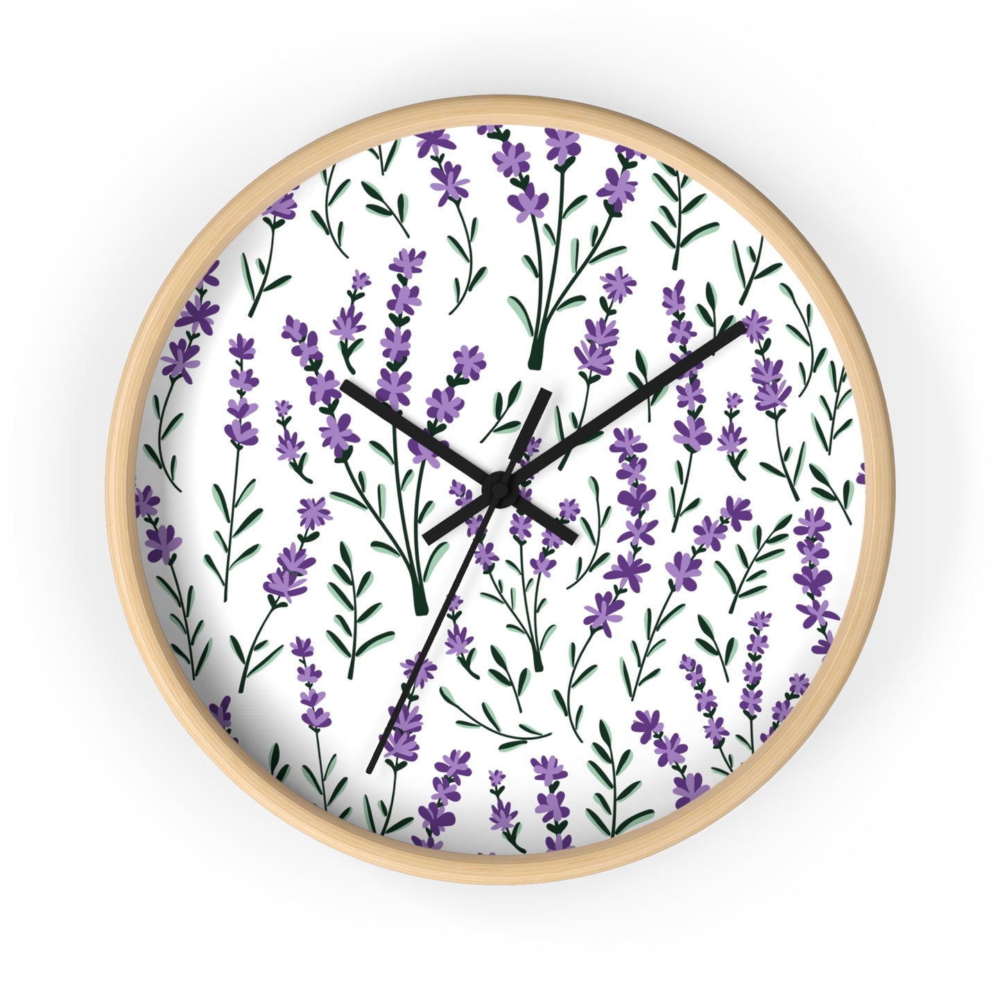 Lavender White Wall Clock - Select from Black, White or Natural Wood Color