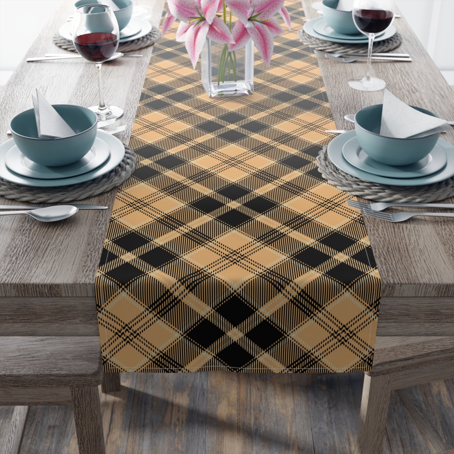 Halloween Plaid Table Runner 16" x 72" or 16" x 90" Sizes - Halloween Dining Decor, Holiday Table Decor, Fall Autumn Table Runner, Halloween Table Runner - Cotton Twill or Polyester choices