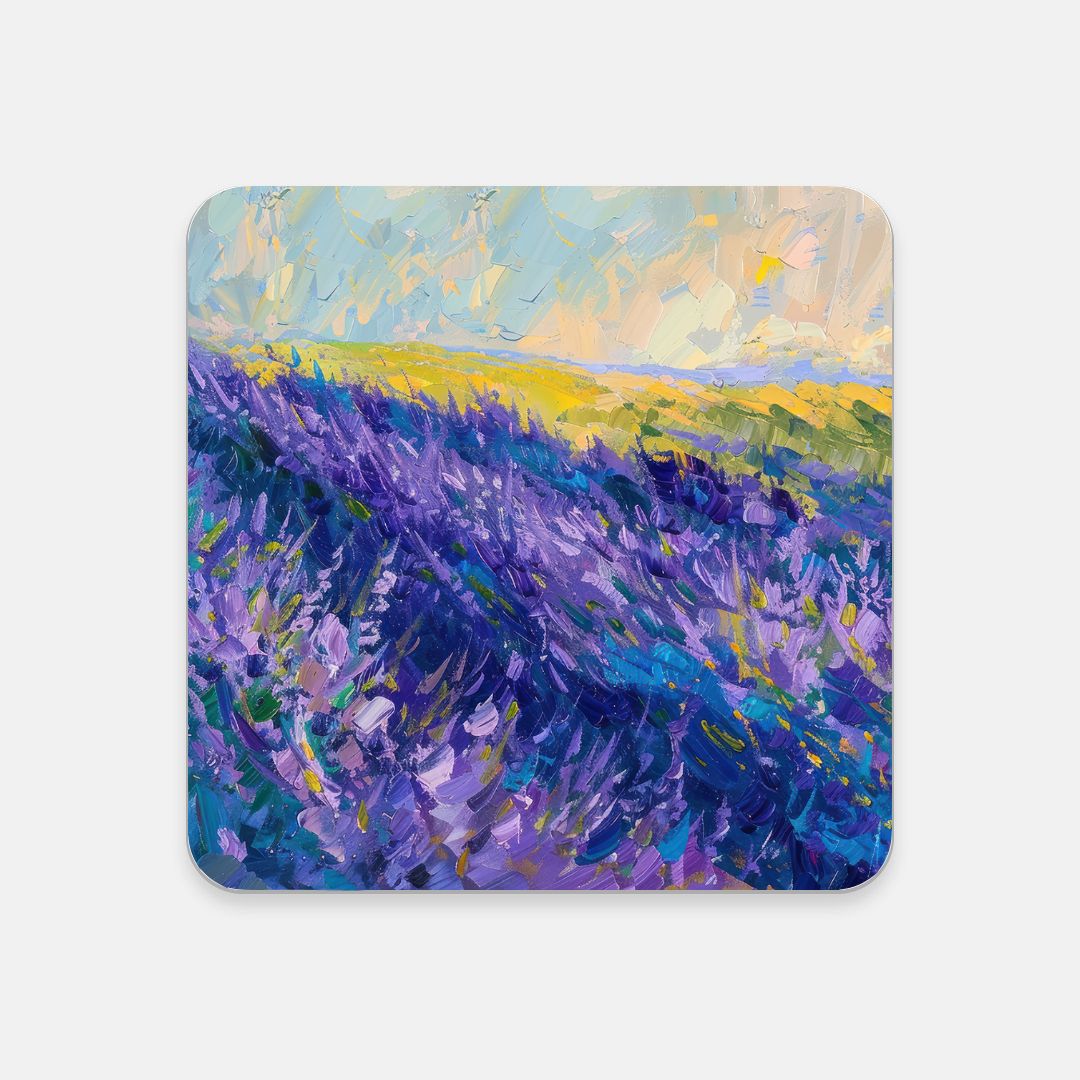 Lavender Fields - Square Hardboard Coaster, Cork Backed - 3.75"x 3.75" - Perfect for Home Decor & Gifts - Priced per coaster