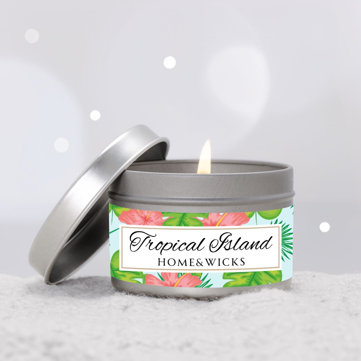 Tropical Island Coconut Soy Wax Candle, 4 oz. Silver Tin Jar with Lid - Tropical Candle, Fruit Scented Candle, Tropical Decor