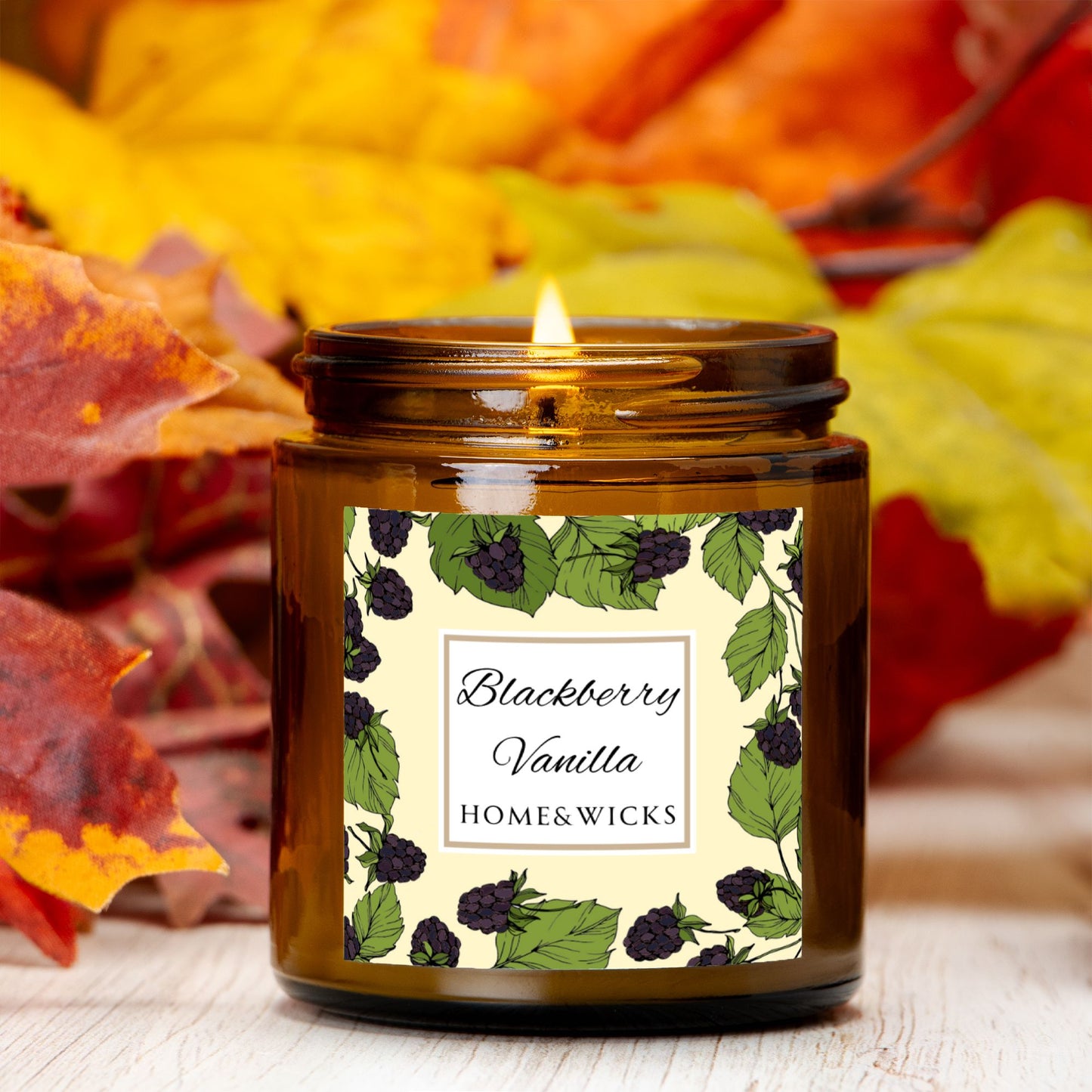 Blackberry Vanilla Coconut Apricot Wax Candle, 4 oz Amber Jar, Gold Lid- Fruity Scented Candle, Fruit Decor Gift, Cozy Aromatherapy