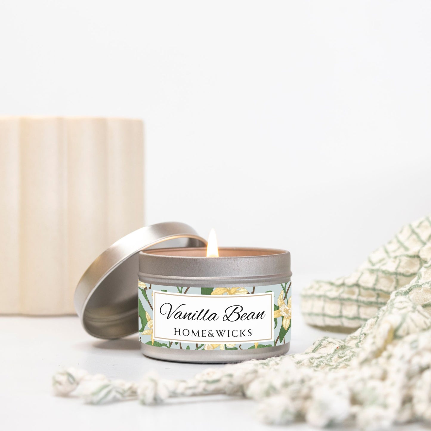Vanilla Bean Scented Coconut Soy Wax Candle, 4 oz. Silver Tin Jar with Lid - Relaxing Vanilla Candle, Gift for Her, Vanilla Aromatherapy