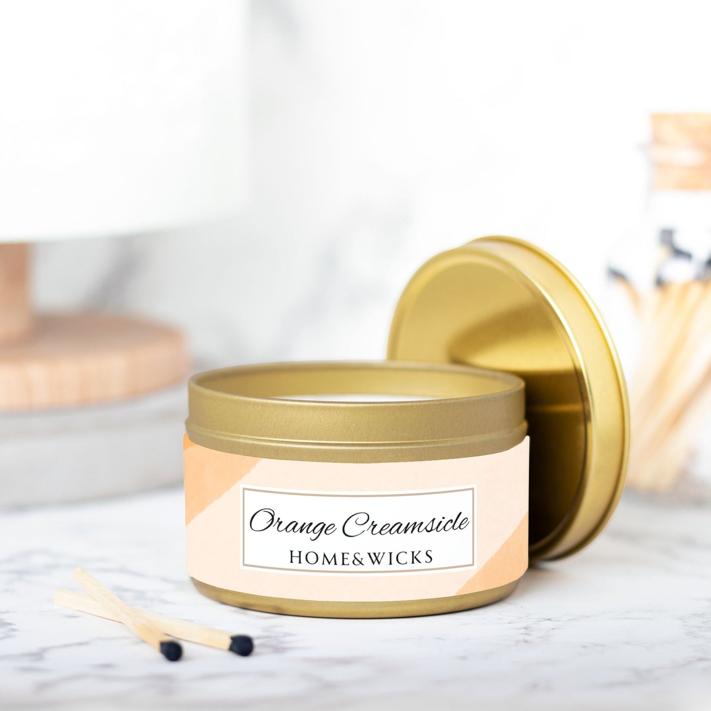 Orange Creamsicle Coconut Soy Wax Candle, 8 oz. Gold Tin Jar with Lid - Summer Candle, Orange Scented Candle, Gourmand Scented Candle