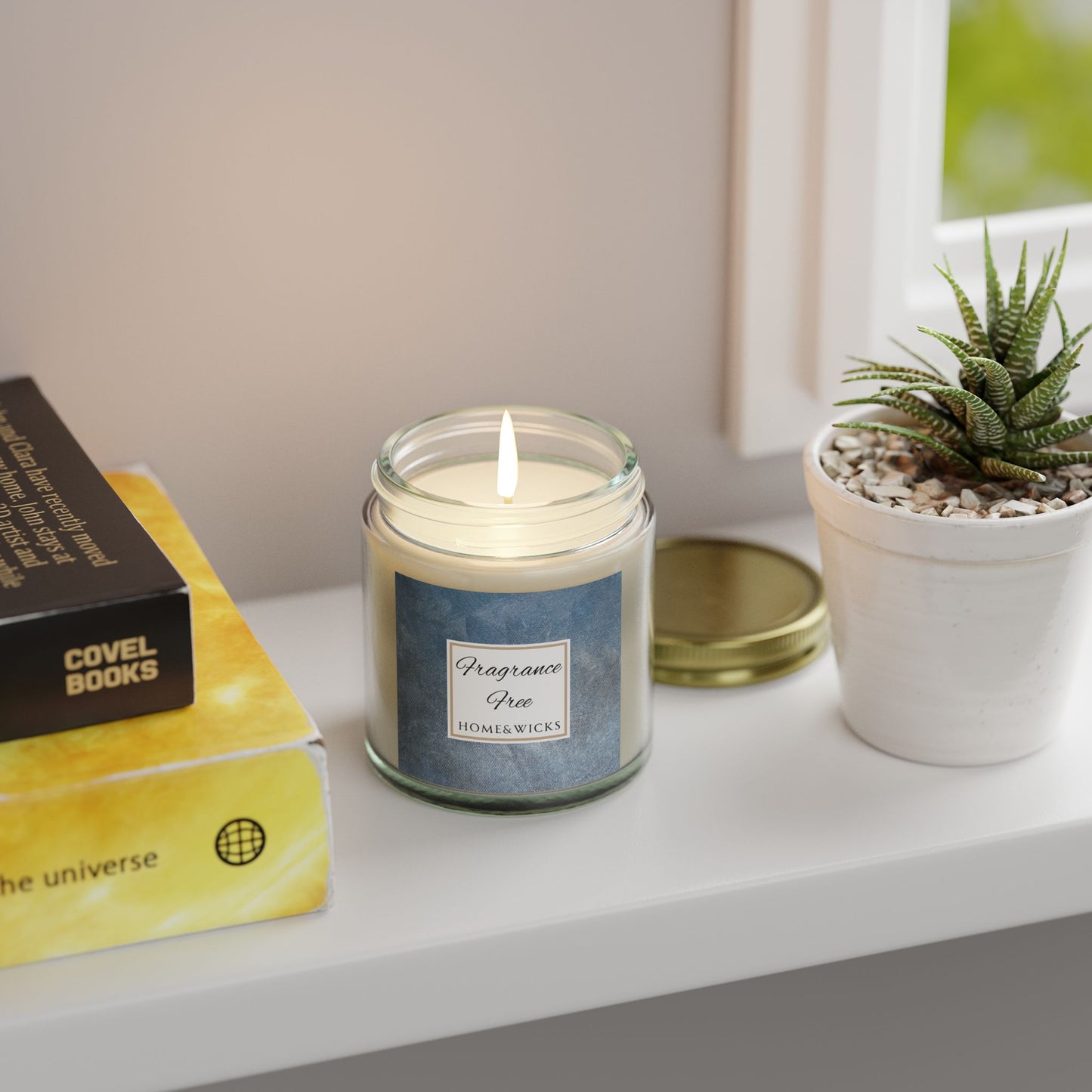 Unscented Coconut Apricot Wax Candle, 4 oz. Clear Jar with Gold Lid