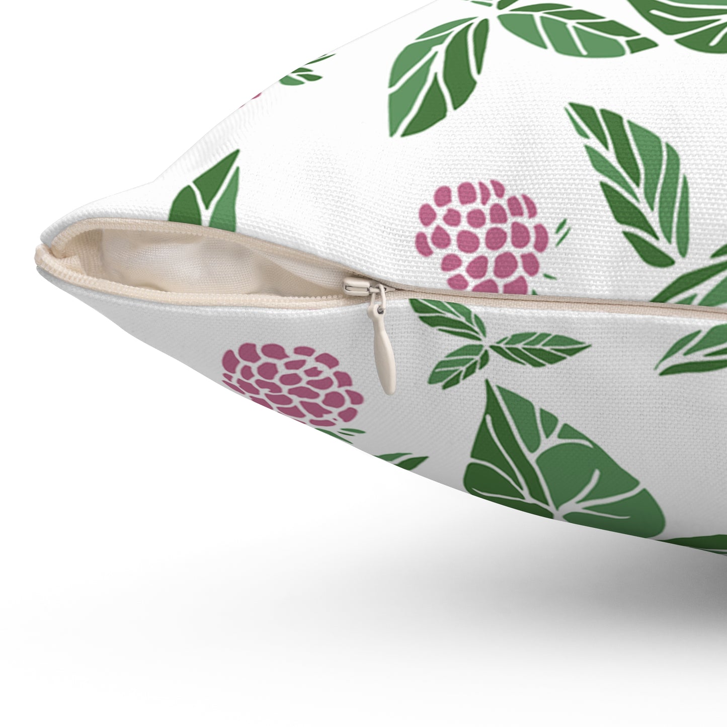 Pink Berry Printed Square Pillow Cover with Insert - Multiple Sizes (14"x14", 16"x16", 18"x18", 20"x20"), Includes insert and zipper closure