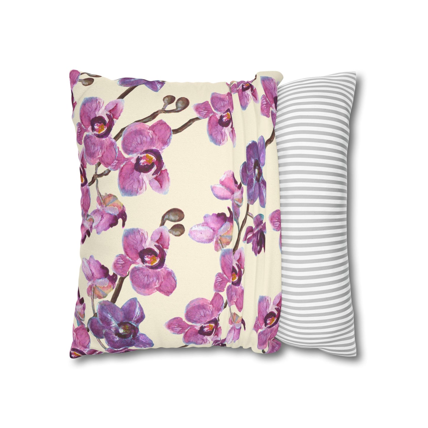 Vanilla Orchid Printed Square Pillow Cover (no insert) - Multiple Sizes (14"x14", 16"x16", 18"x18", 20"x20"), Includes zipper closure