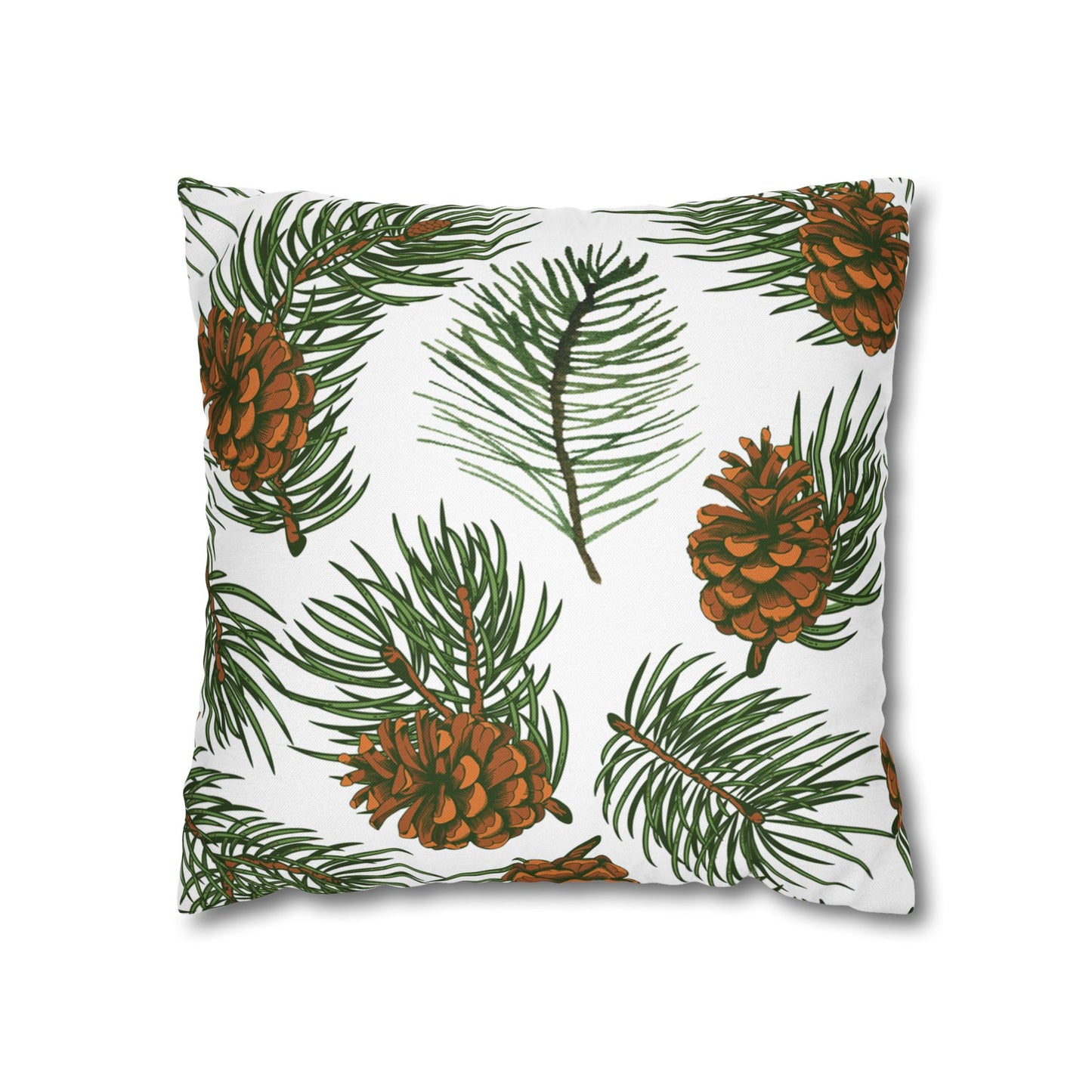 Needles & Cones Printed Square Pillow Cover (no insert) - Multiple Sizes (14"x14", 16"x16", 18"x18", 20"x20"), Includes zipper closure