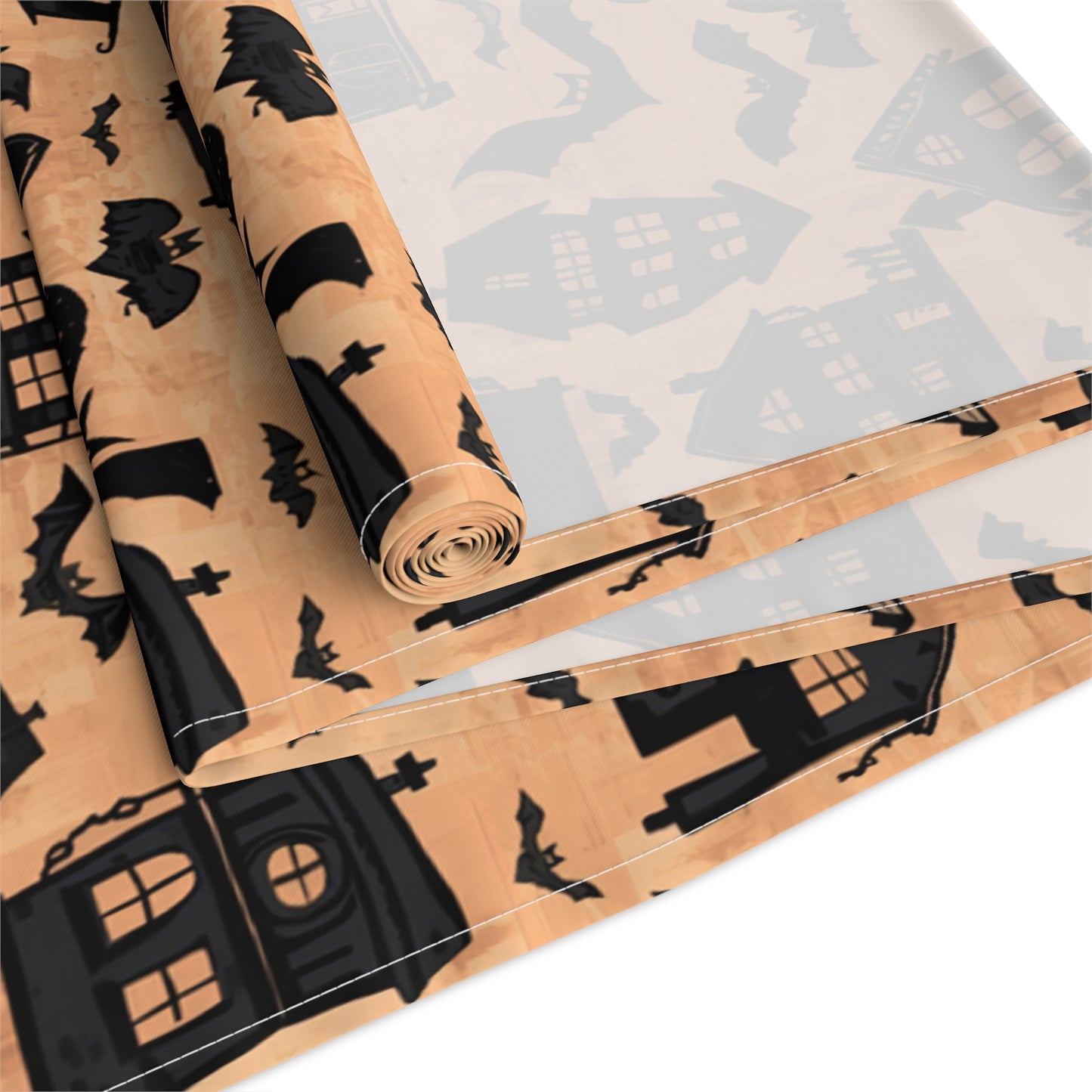 Haunted Houses Halloween Themed Table Runner- 16" x 72" or 16" x 90" Sizes, Spooky Home Decor, Halloween Party Decoration, Halloween Table Runner - Cotton Twill or Polyester material choices