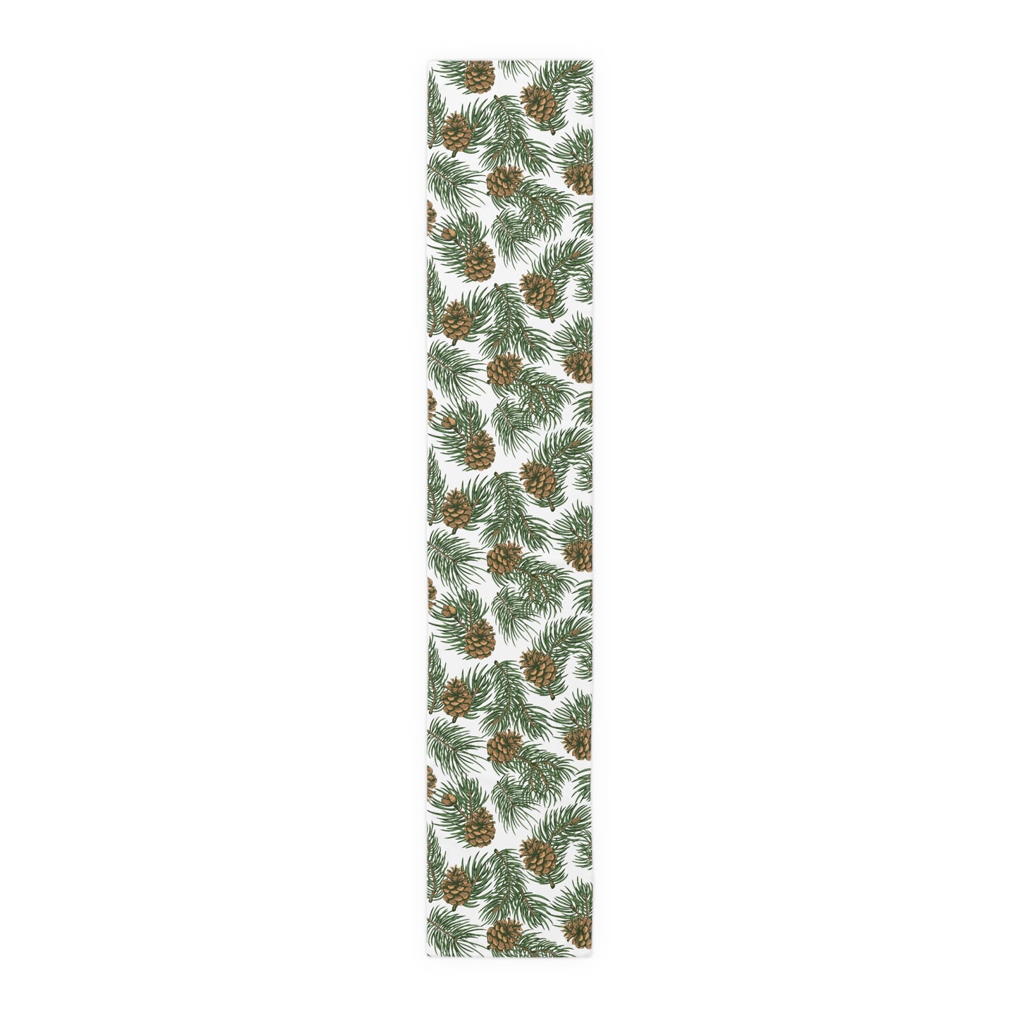 Needles & Cones Table Runner - 16" x 72" or 16" x 90" Size Options - Christmas Table Runner, Winter Table Decor, Holiday Table Runner - Cotton Twill or Polyester choices